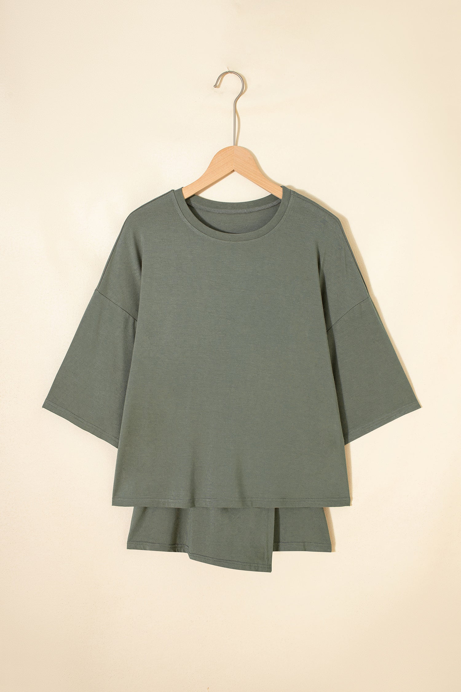 Laurel Green Solid Color Oversize Tee Tie Wrap Mini Skort 2pcs Set-Two Piece Sets/Two Piece Dresses-[Adult]-[Female]-2022 Online Blue Zone Planet