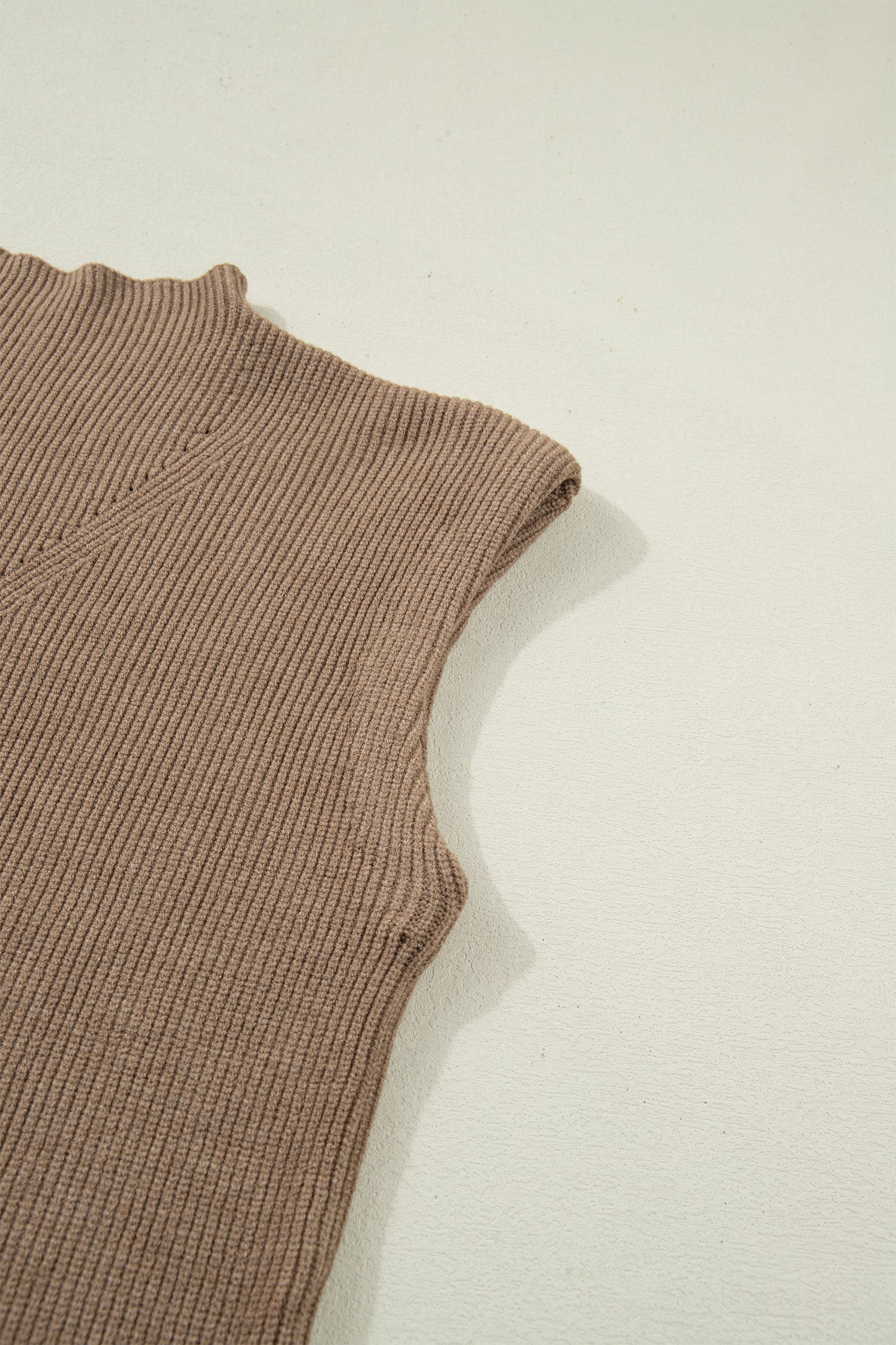 Light French Beige Solid Color Ribbed Knit Mock Neck Loose Sleeveless Sweater-TOPS / DRESSES-[Adult]-[Female]-2022 Online Blue Zone Planet
