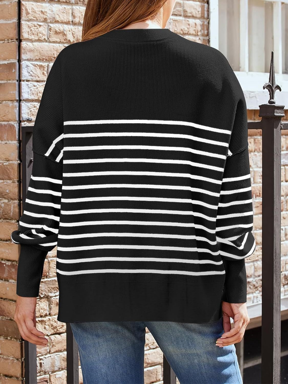 Blue Zone Planet | Striped Round Neck Long Sleeve Sweatshirt-TOPS / DRESSES-[Adult]-[Female]-2022 Online Blue Zone Planet