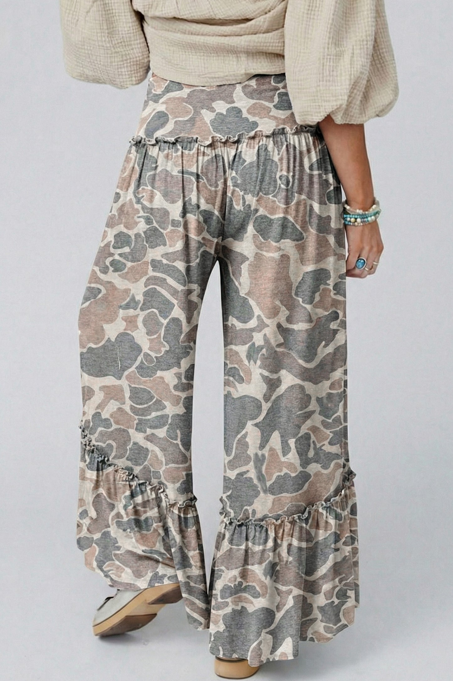 Multicolour Camo Print Wide Leg Casual Pants-Bottoms/Pants & Culotte-[Adult]-[Female]-2022 Online Blue Zone Planet