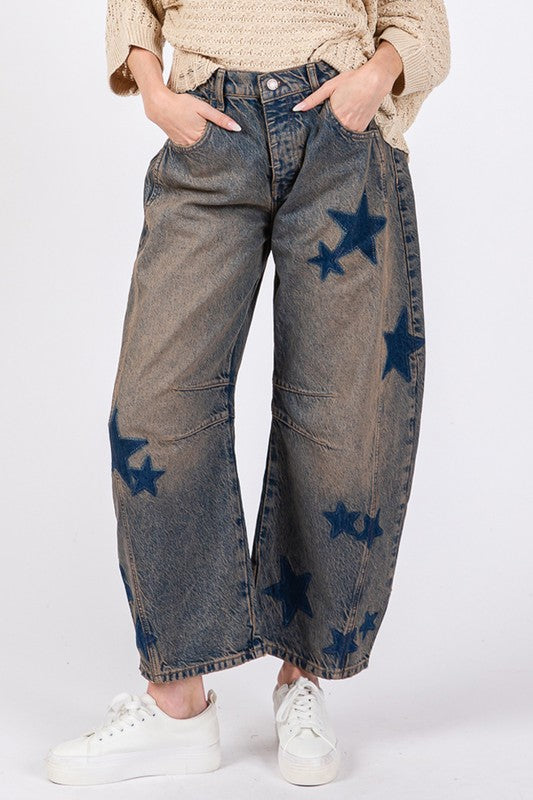 Blue Zone Planet | SAGE + FIG Star Wide Leg Jeans with Pockets-BOTTOMS SIZES SMALL MEDIUM LARGE-[Adult]-[Female]-Dark-S-2022 Online Blue Zone Planet