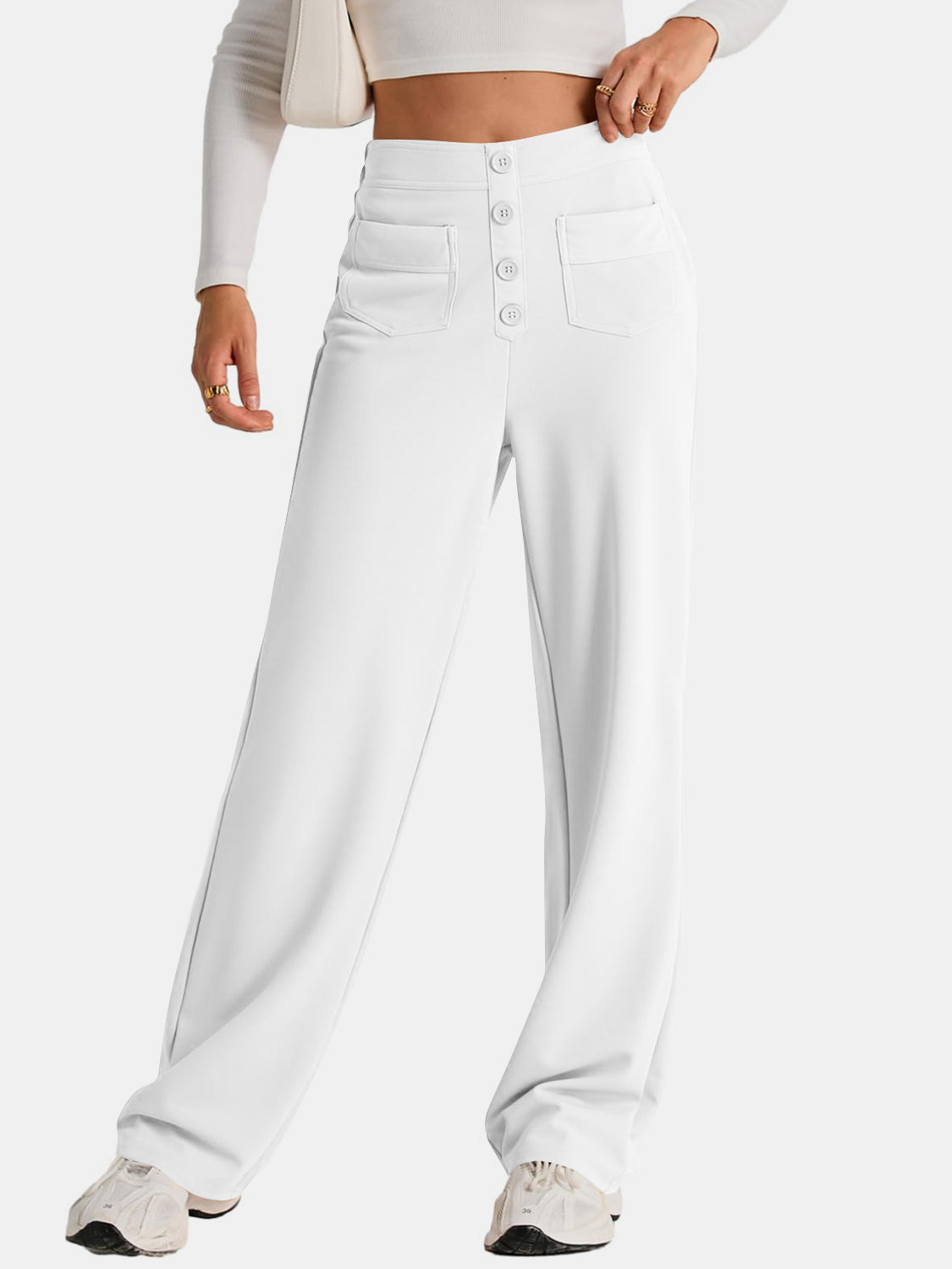 Blue Zone Planet | High Waist Wide Leg Pants-TOPS / DRESSES-[Adult]-[Female]-White-S-2022 Online Blue Zone Planet