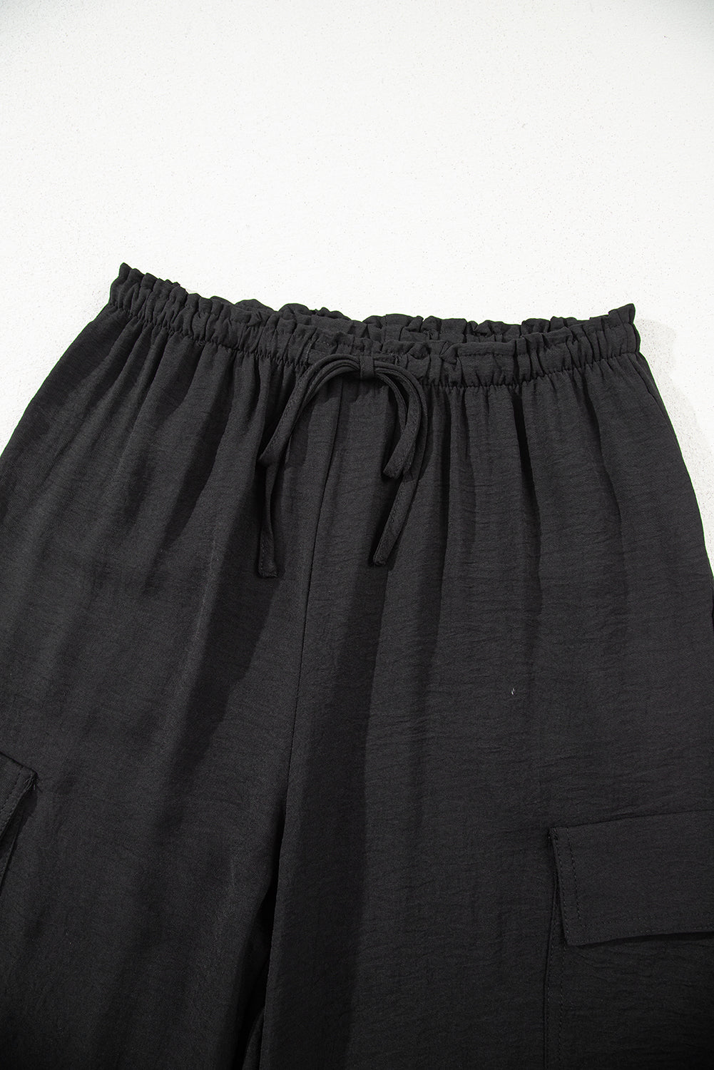 Black Drawstring Frilled Waist Wide Leg Utility Trousers-Bottoms/Pants & Culotte-[Adult]-[Female]-2022 Online Blue Zone Planet
