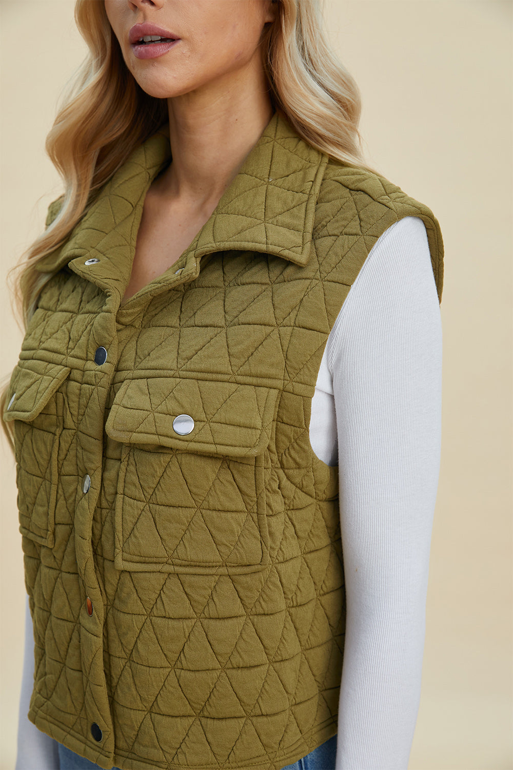 Double Take Full Size Pocketed Texture Snap Down Vest Coat-TOPS / DRESSES-[Adult]-[Female]-2022 Online Blue Zone Planet