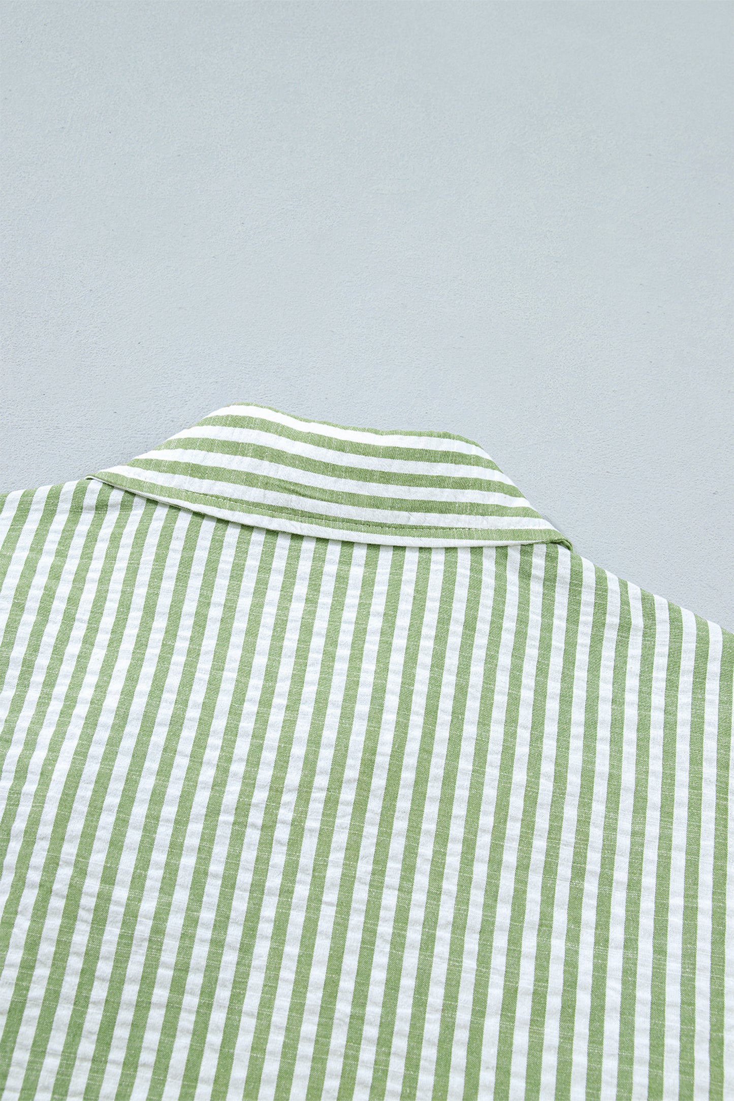 Green Stripe Shirt Collar Half Sleeve Blouse-Tops/Blouses & Shirts-[Adult]-[Female]-2022 Online Blue Zone Planet