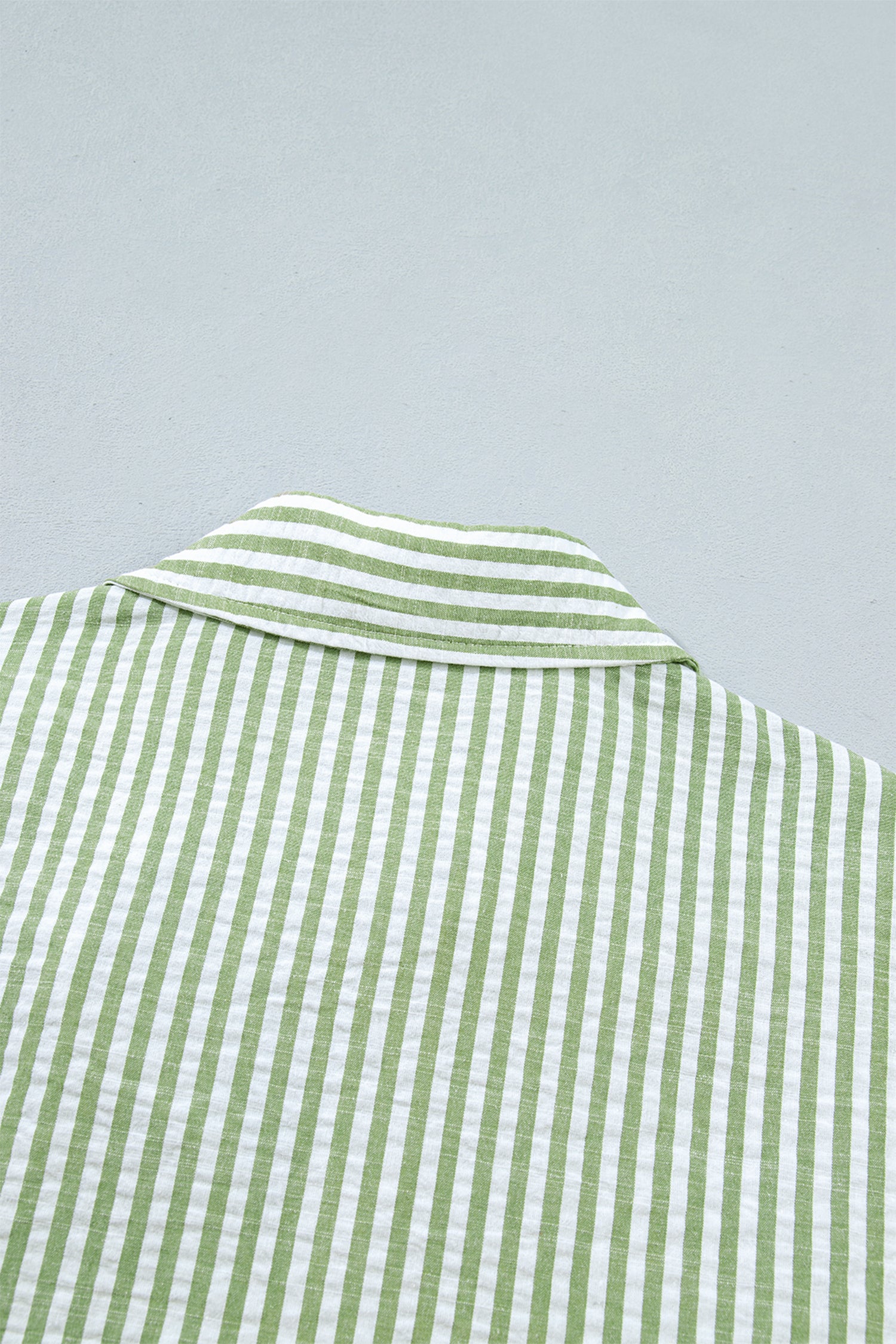 Green Stripe Shirt Collar Half Sleeve Blouse-Tops/Blouses & Shirts-[Adult]-[Female]-2022 Online Blue Zone Planet
