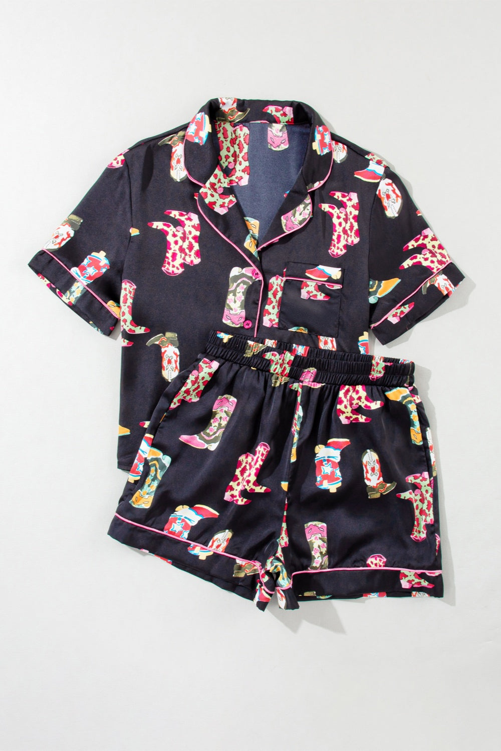 Printed Button Up Short Sleeve Top and Shorts Lounge Set-TOPS / DRESSES-[Adult]-[Female]-2022 Online Blue Zone Planet