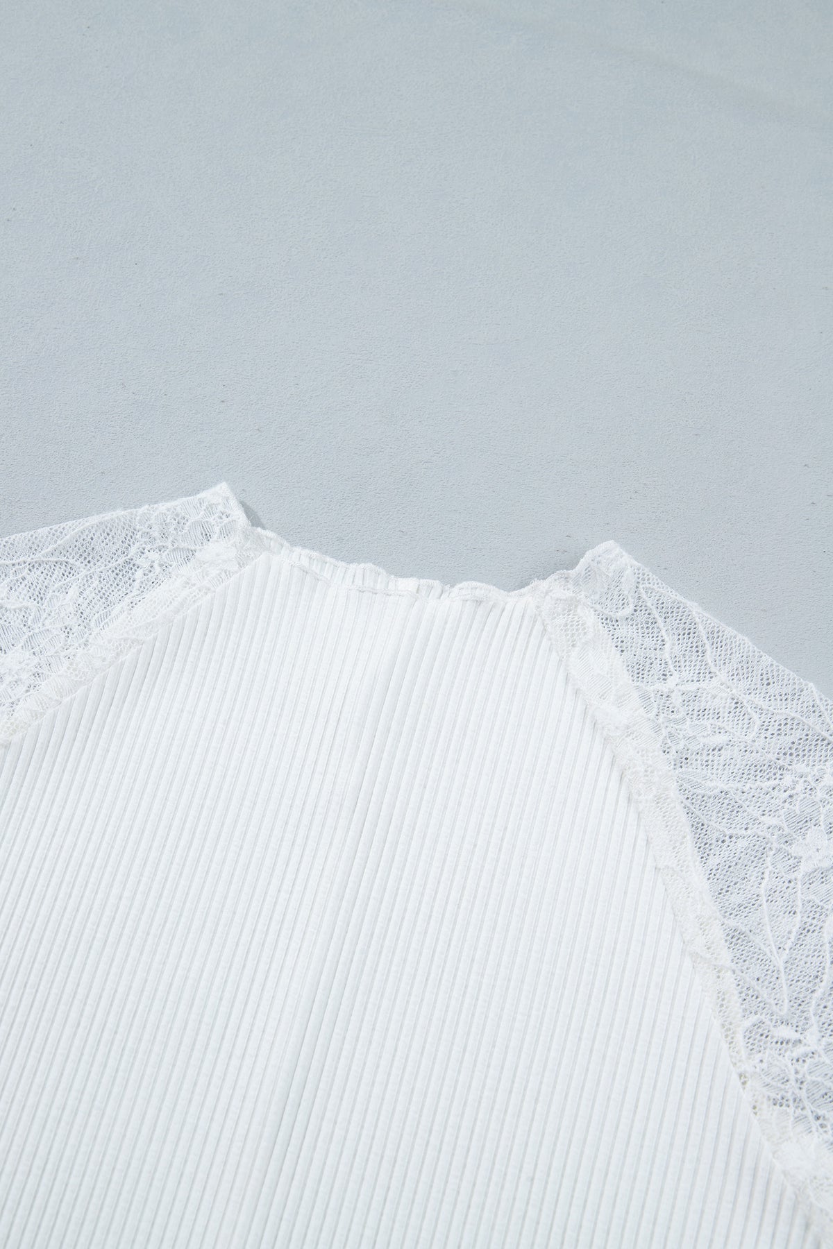 Beige Sheer Lace Long Sleeve Ribbed Slim Top-Tops/Long Sleeve Tops-[Adult]-[Female]-2022 Online Blue Zone Planet