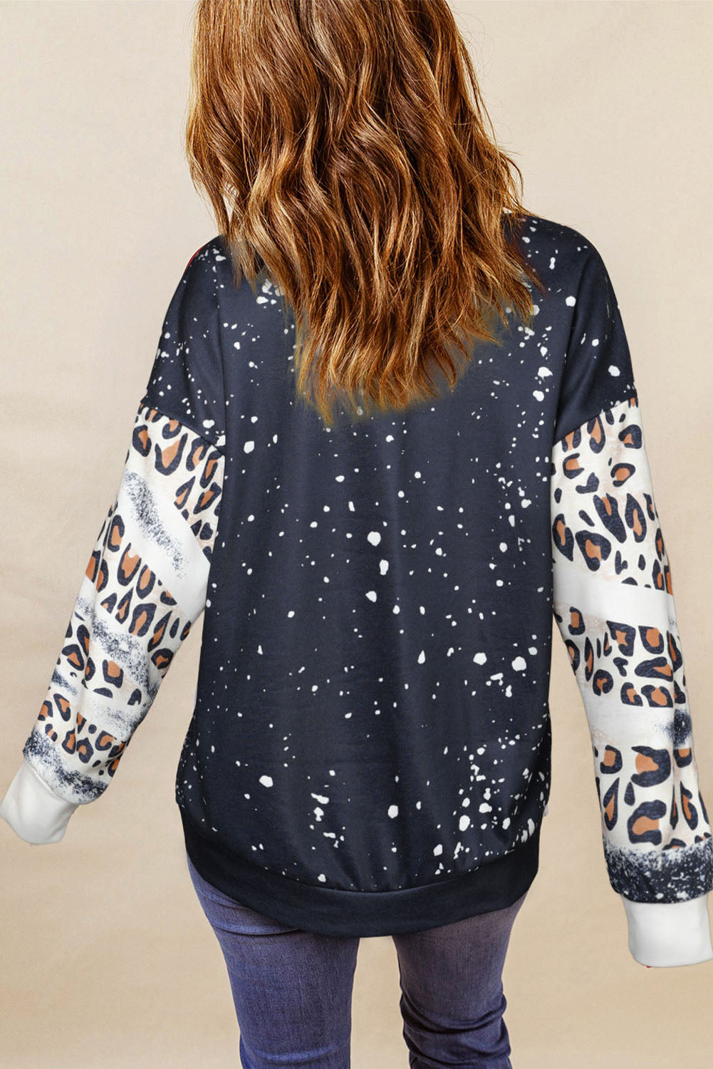 Fiery Red Tie Dye Leopard Drop Shoulder Sweatshirt-Tops/Sweatshirts & Hoodies-[Adult]-[Female]-2022 Online Blue Zone Planet