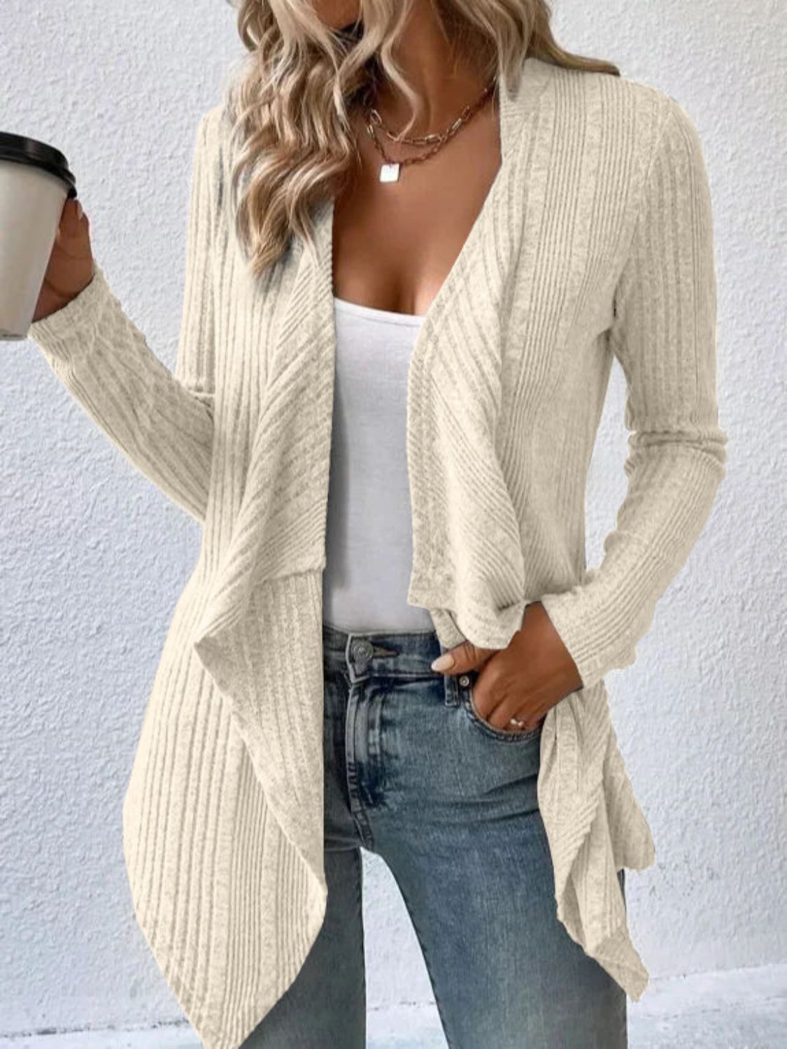 Open Front Long Sleeve Cardigan-TOPS / DRESSES-[Adult]-[Female]-Ivory-S-2022 Online Blue Zone Planet