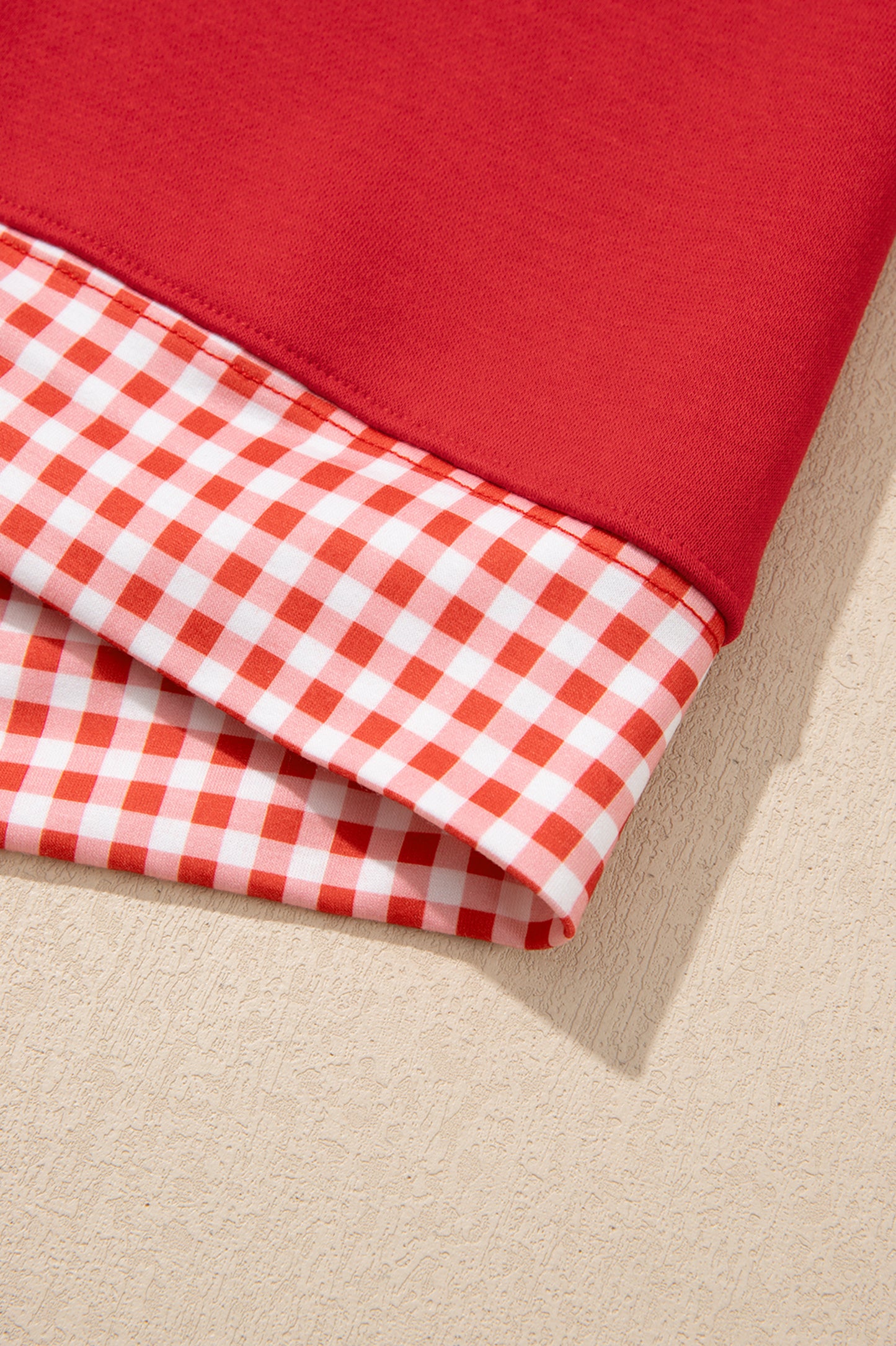 Fiery Red Gingham Trim Baggy Pullover 2pcs Short Set-Two Piece Sets/Short Sets-[Adult]-[Female]-2022 Online Blue Zone Planet