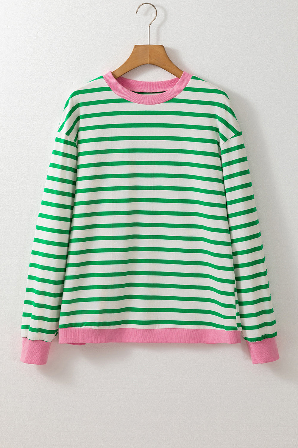 Bright Green Striped Contrast Edge Long Sleeve Top-Tops/Long Sleeve Tops-[Adult]-[Female]-2022 Online Blue Zone Planet