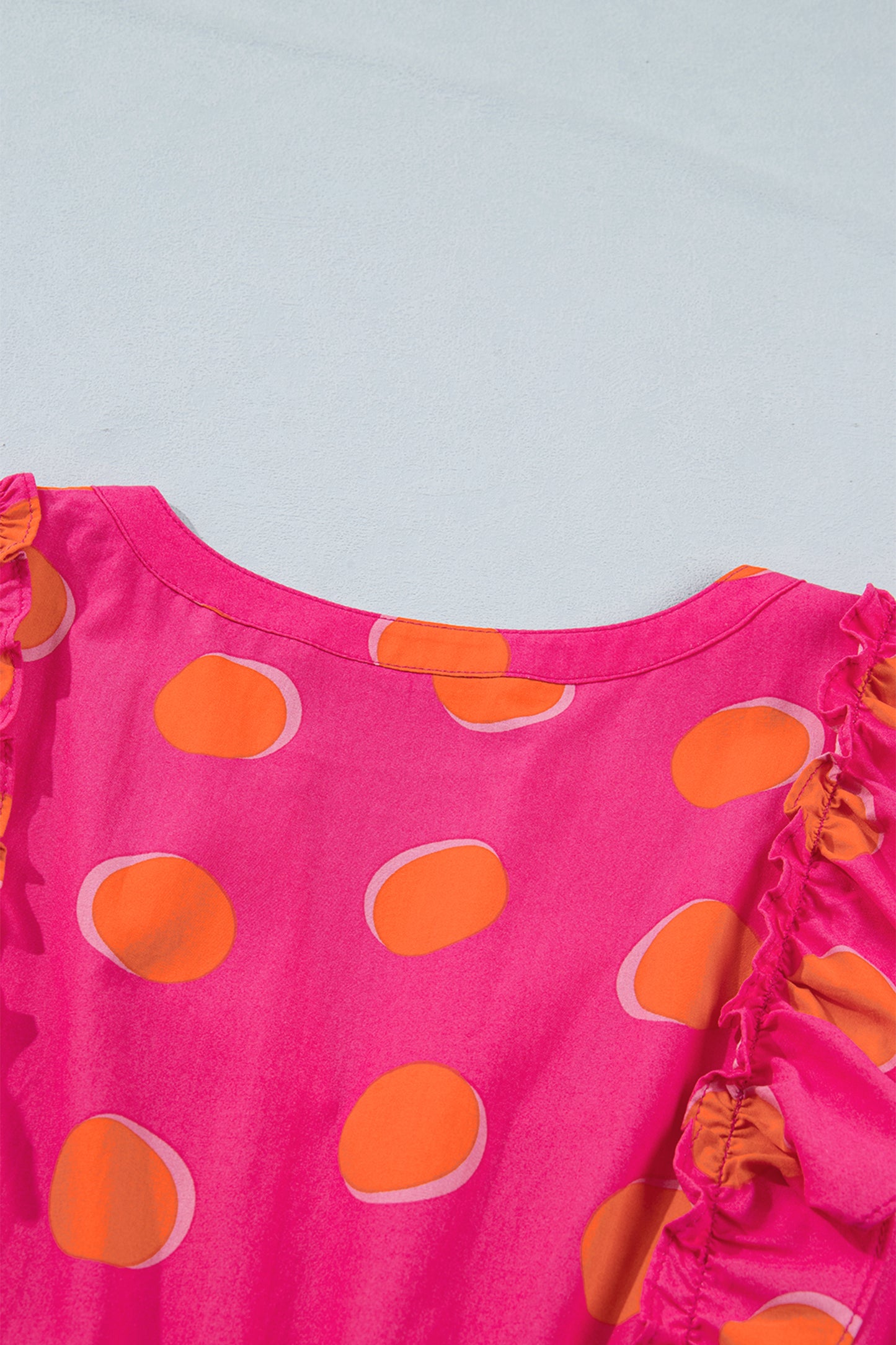 Rose Double Polka Dot V Neck Ruffled Short Sleeve Dress-TOPS / DRESSES-[Adult]-[Female]-2022 Online Blue Zone Planet