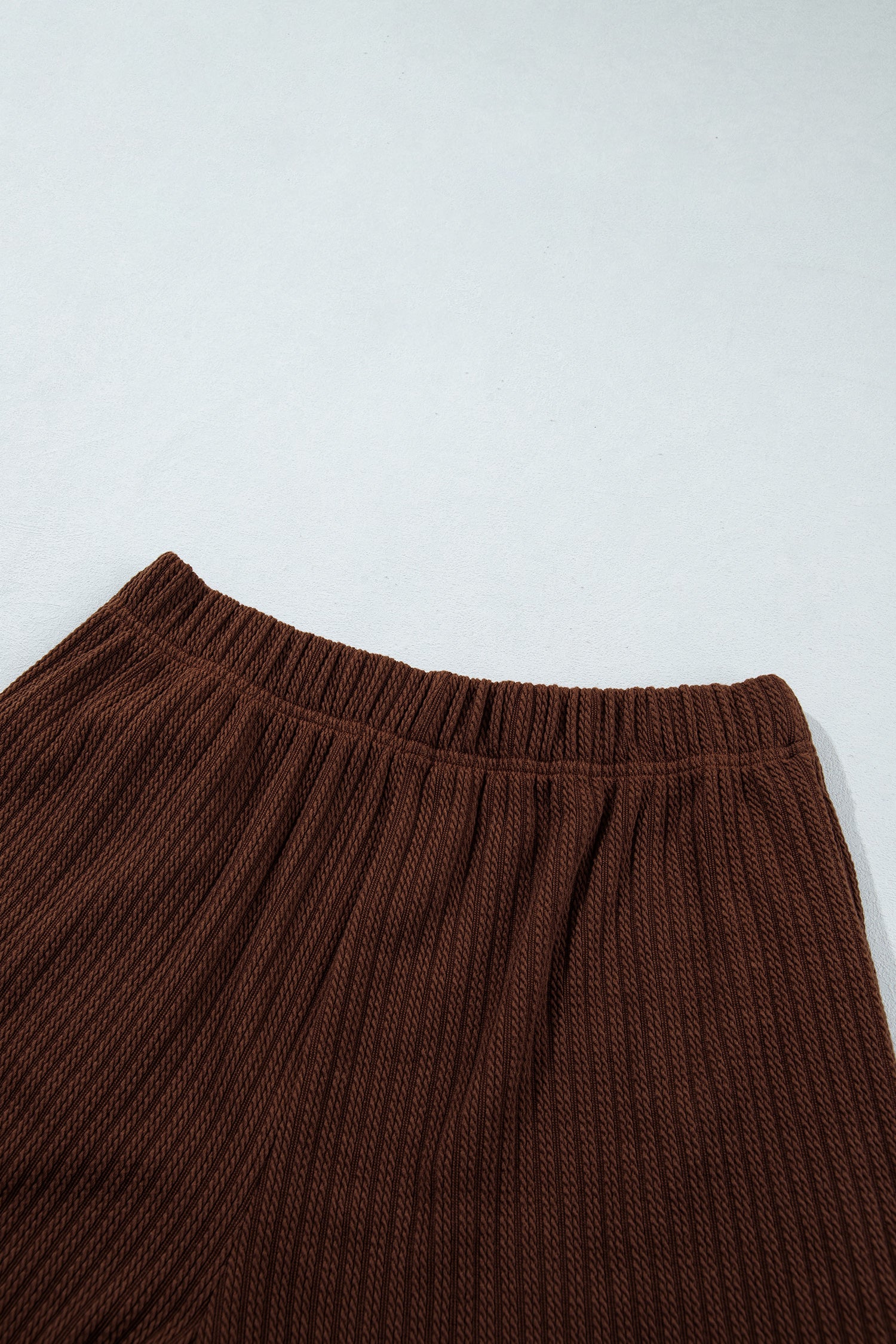 Dark Brown Textured Ribbed Knit Lettuce Trim 2pcs Lounge Set-Loungewear & Sleepwear/Loungewear-[Adult]-[Female]-2022 Online Blue Zone Planet