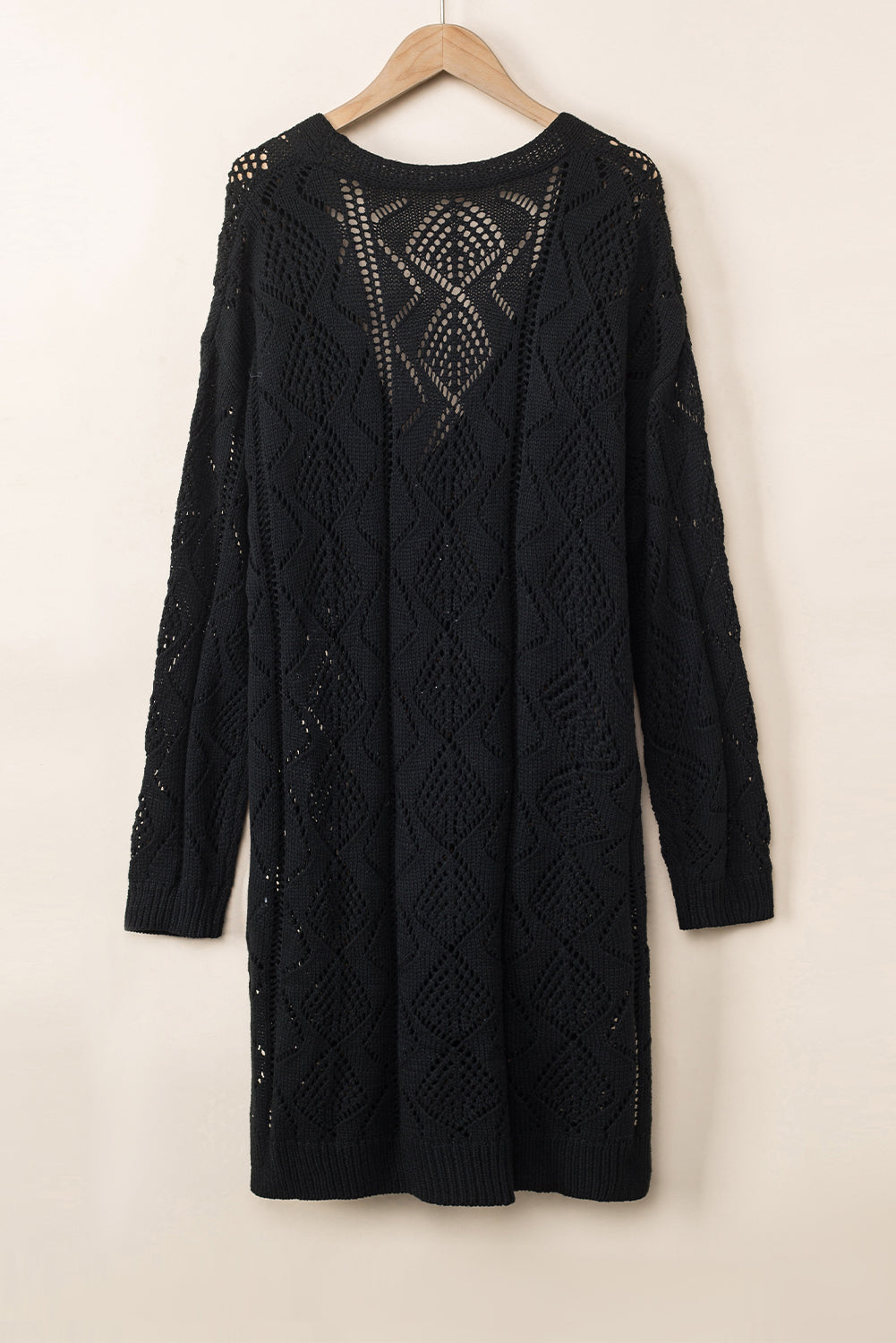 Black Button Up Hollow Out Loose Long Cardigan-Cardigans-[Adult]-[Female]-2022 Online Blue Zone Planet