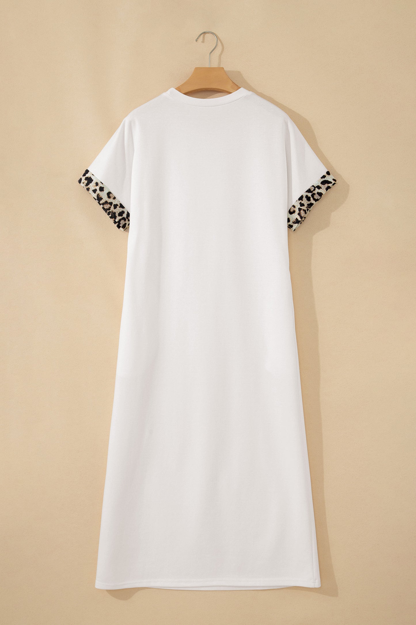 Dark Grey Contrast Leopard Bow Patched Short Sleeve T Shirt Long Dress-TOPS / DRESSES-[Adult]-[Female]-2022 Online Blue Zone Planet