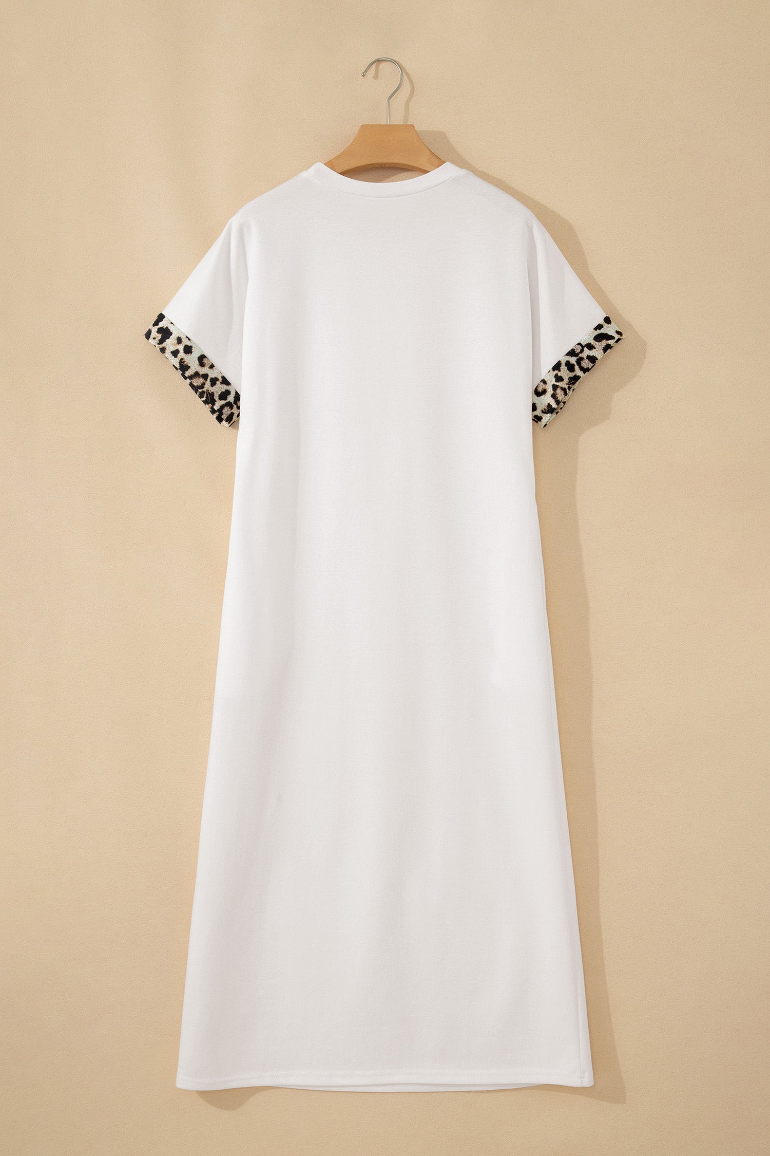 Dark Grey Contrast Leopard Bow Patched Short Sleeve T Shirt Long Dress-TOPS / DRESSES-[Adult]-[Female]-2022 Online Blue Zone Planet