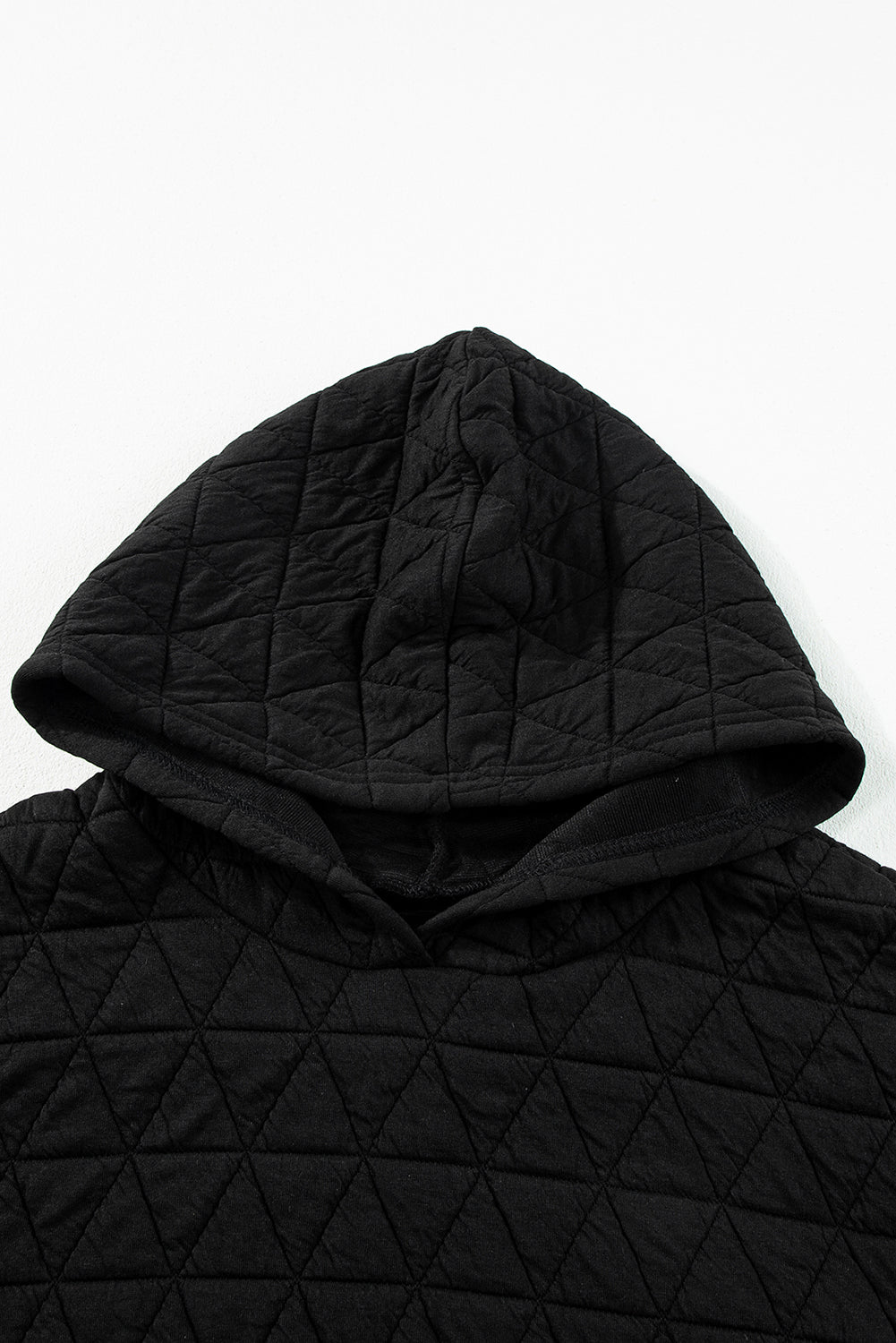 Black Solid Color Quilted Kangaroo Pocket Hoodie-Tops/Sweatshirts & Hoodies-[Adult]-[Female]-2022 Online Blue Zone Planet