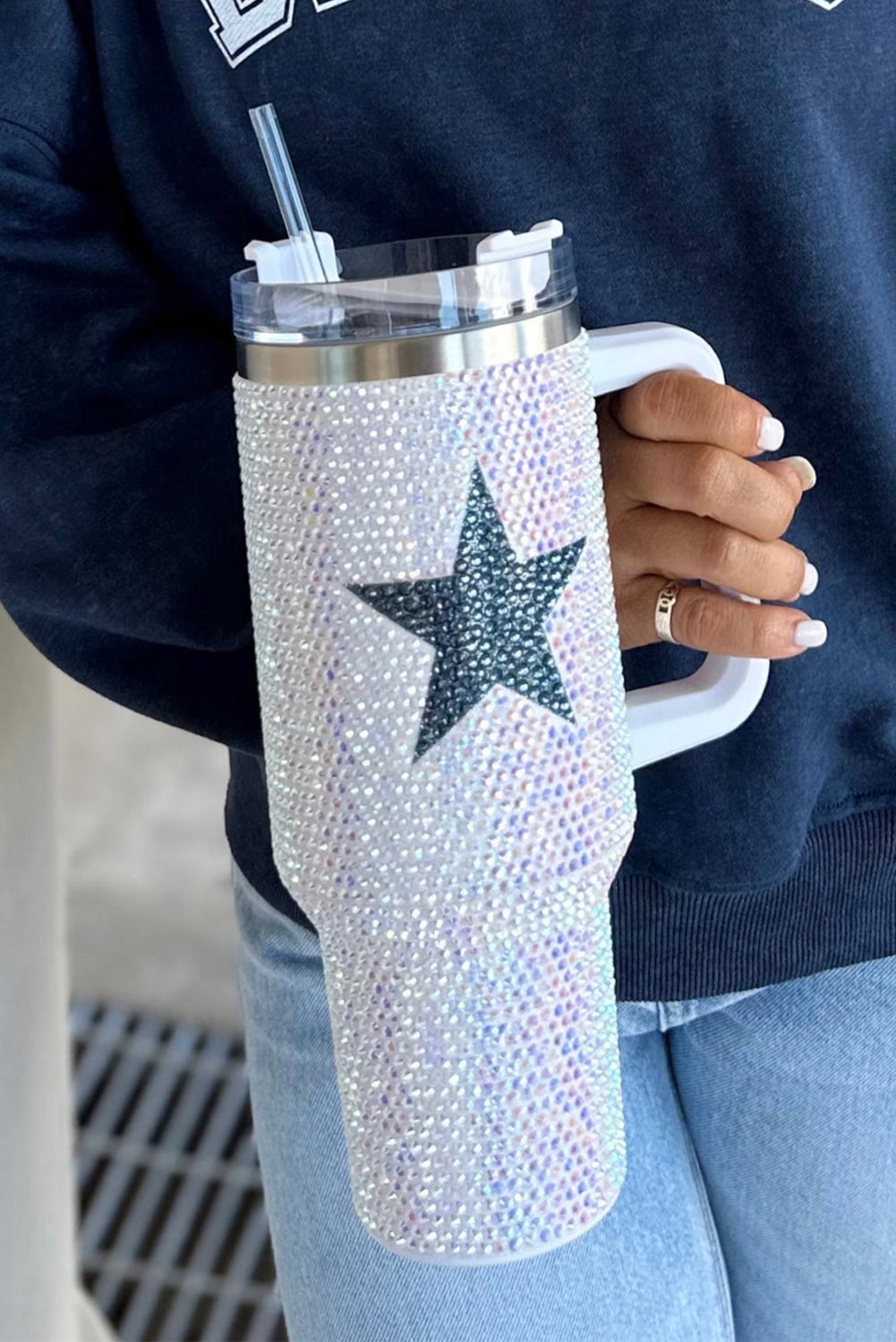 White 40oz Star Shape Full Rhinestone Stainless Portable Cup-Cups-[Adult]-[Female]-2022 Online Blue Zone Planet
