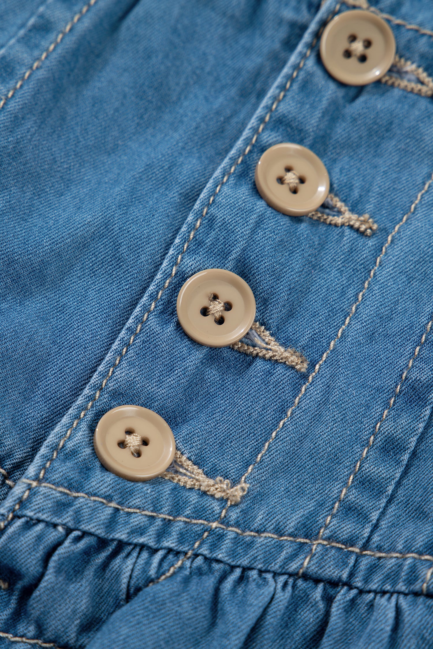 Sky Blue Half Buttons Pleated High Waist Denim Mini Skirt with Drawstring-Bottoms/Skirts & Petticoat-[Adult]-[Female]-2022 Online Blue Zone Planet