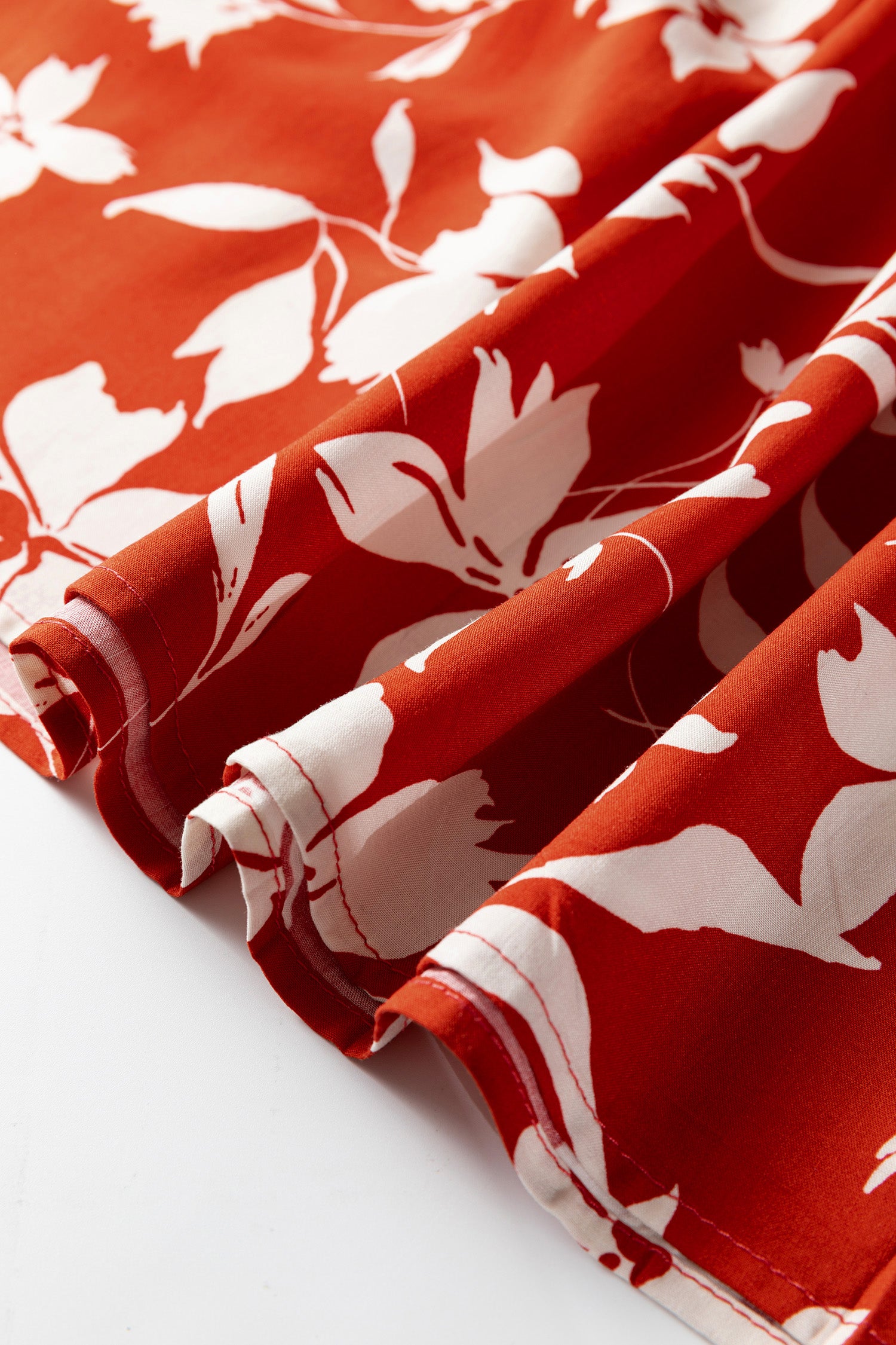 Red Boho Floral Print Lettuce Trim 3/4 Sleeve Mini Dress-TOPS / DRESSES-[Adult]-[Female]-2022 Online Blue Zone Planet