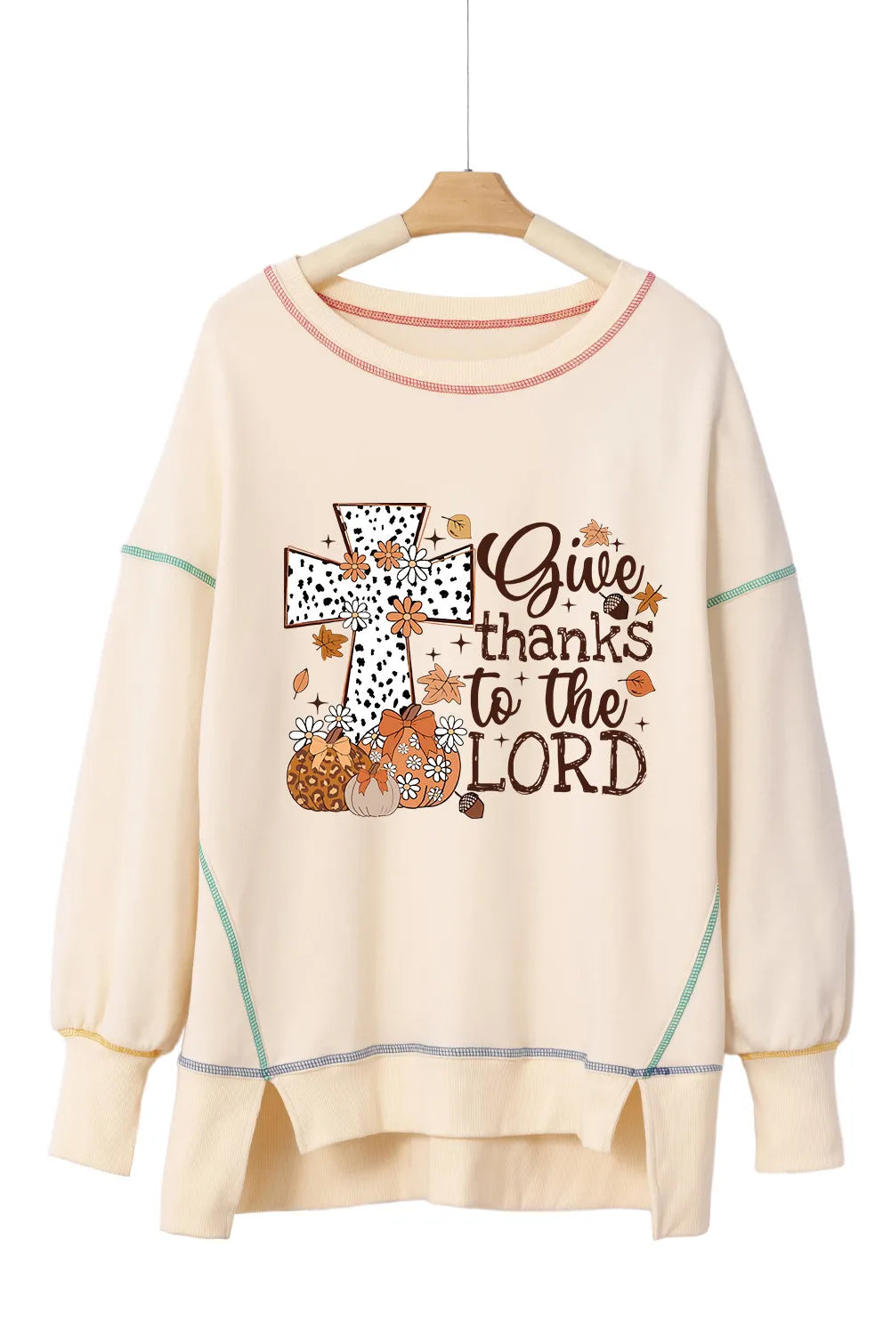 High-Low Contrast Stitching Round Neck Sweatshirt-TOPS / DRESSES-[Adult]-[Female]-2022 Online Blue Zone Planet