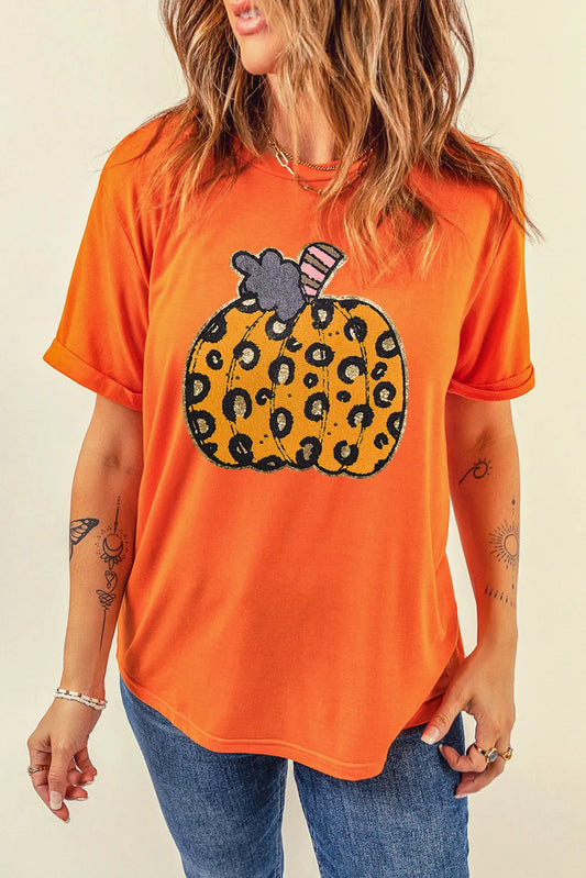 Blue Zone Planet | Pumpkin Round Neck Short Sleeve T-Shirt-TOPS / DRESSES-[Adult]-[Female]-Orange-S-2022 Online Blue Zone Planet