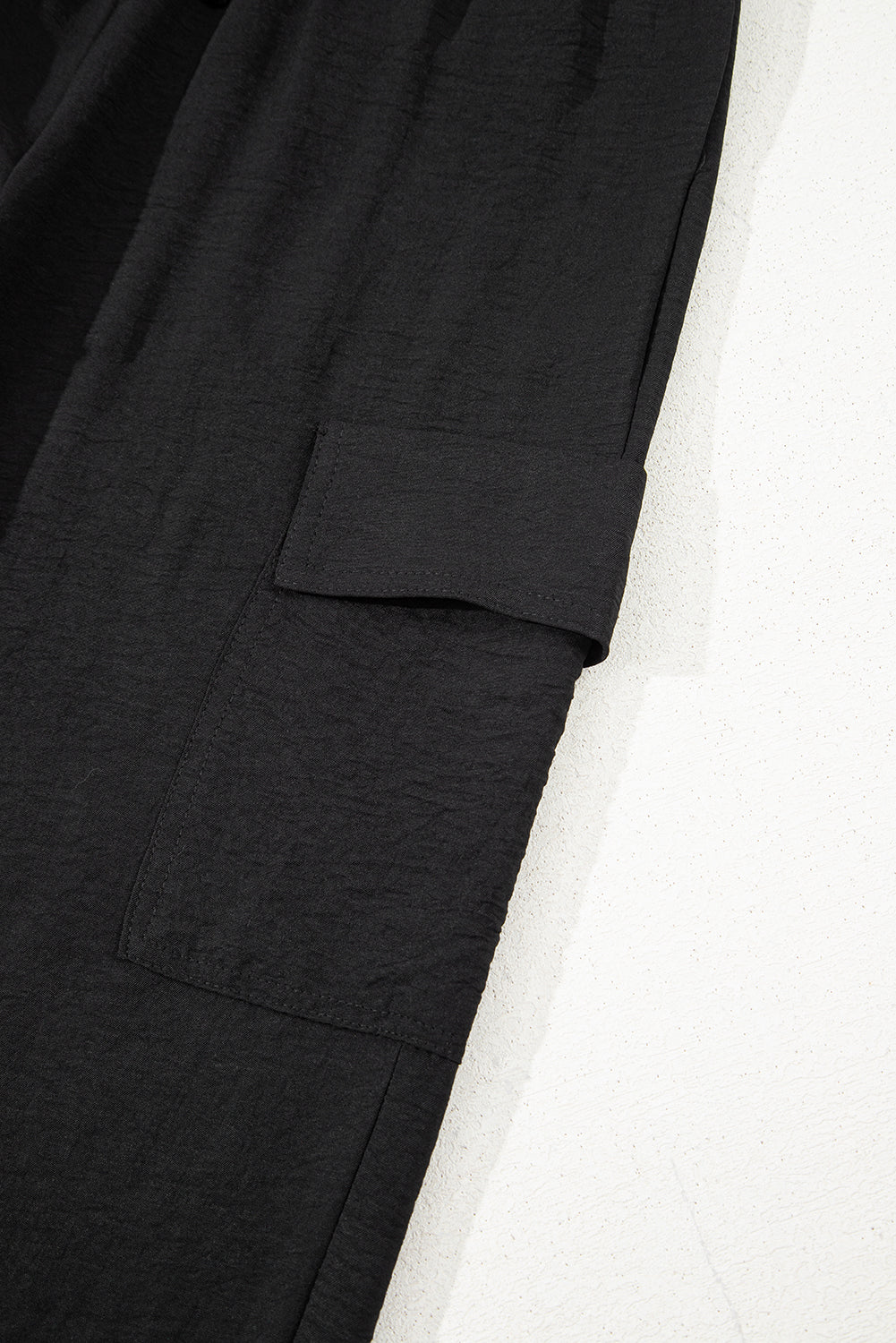 Black Drawstring Frilled Waist Wide Leg Utility Trousers-Bottoms/Pants & Culotte-[Adult]-[Female]-2022 Online Blue Zone Planet