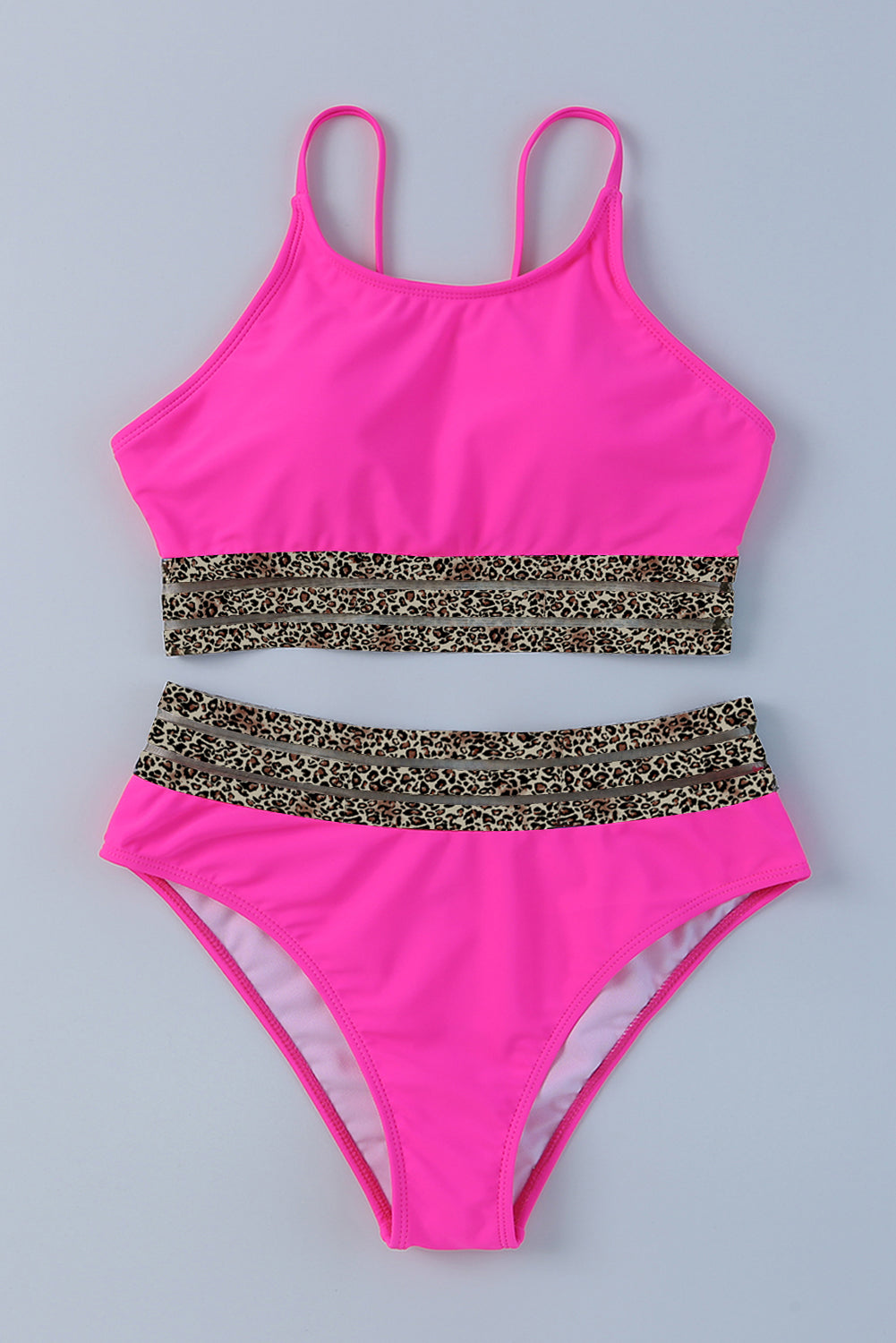 Blue Zone Planet | Rose Leopard Mesh Trim 2pcs Bikini Swimsuit-TOPS / DRESSES-[Adult]-[Female]-2022 Online Blue Zone Planet