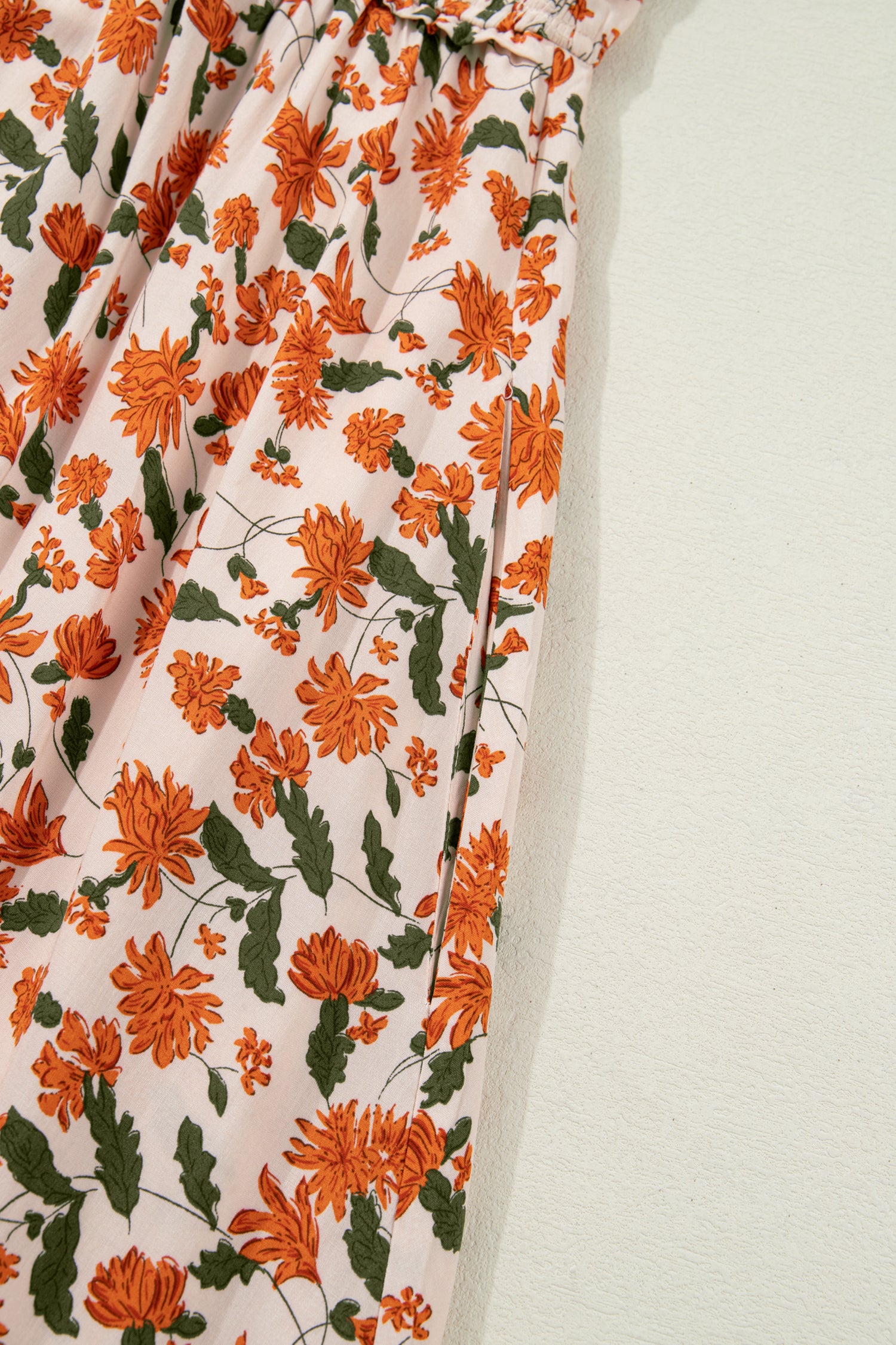 Beige Plus Size Floral Print V Neck Long Sleeve Babydoll Short Dress-TOPS / DRESSES-[Adult]-[Female]-2022 Online Blue Zone Planet