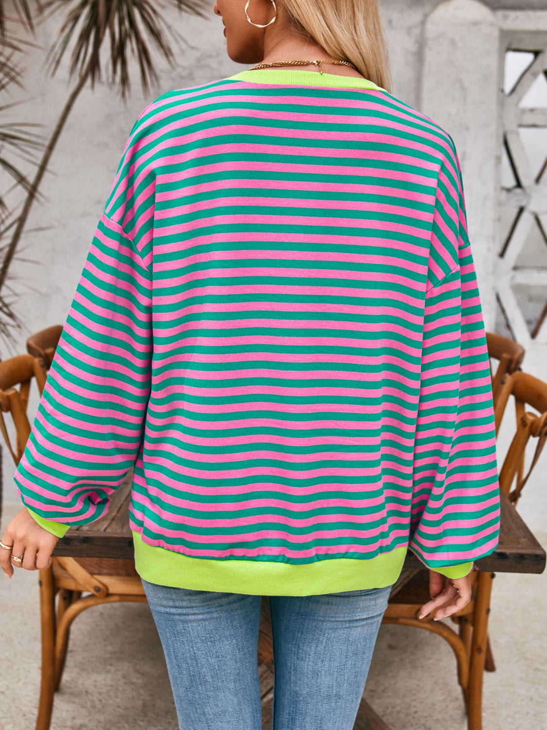 Blue Zone Planet | Lovelet Contrast Striped Long Sleeve Sweatshirt-TOPS / DRESSES-[Adult]-[Female]-2022 Online Blue Zone Planet