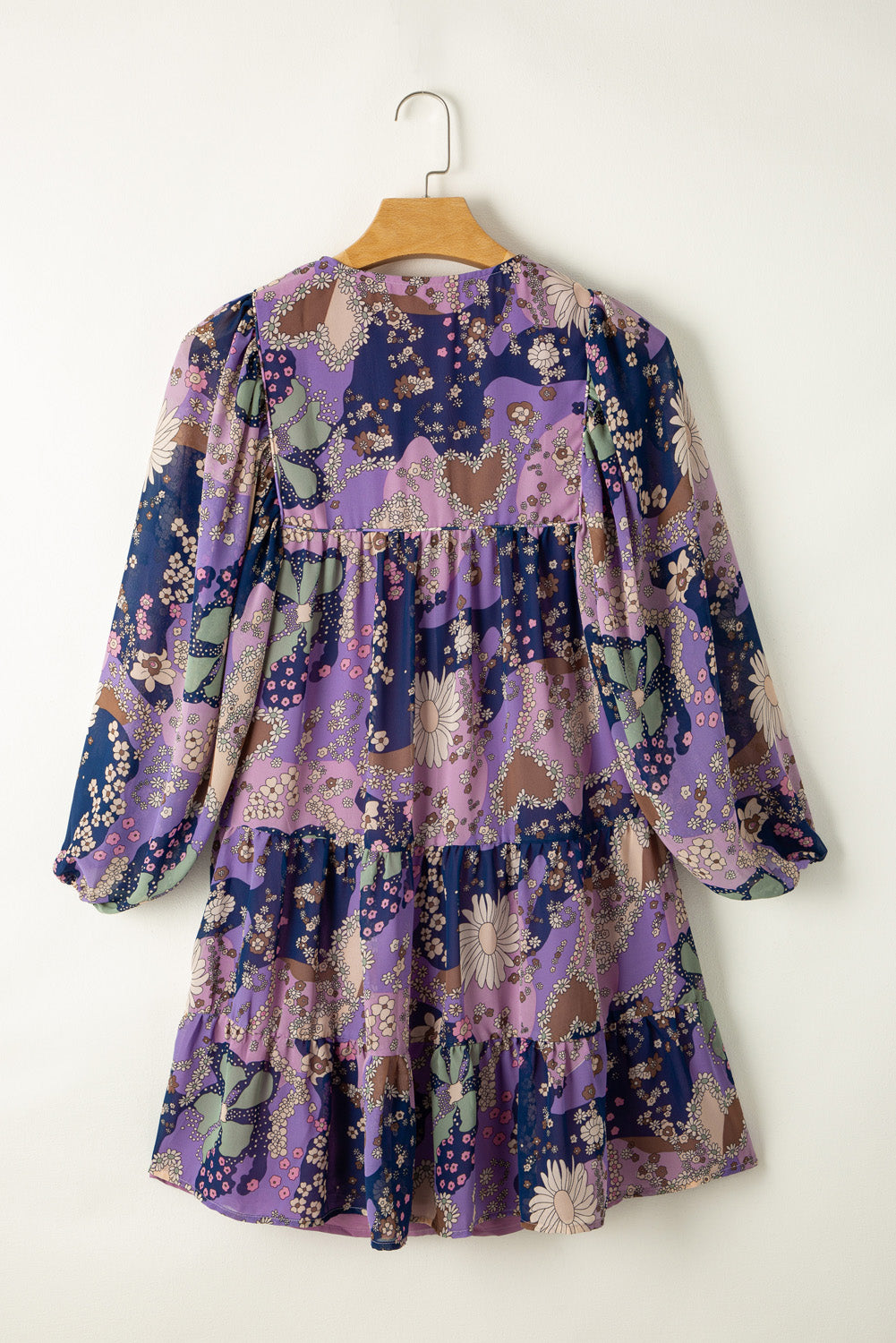 Purple Vintage Daisy Floral Puff Sleeve Ruffle Short Dress-Dresses/Floral Dresses-[Adult]-[Female]-2022 Online Blue Zone Planet