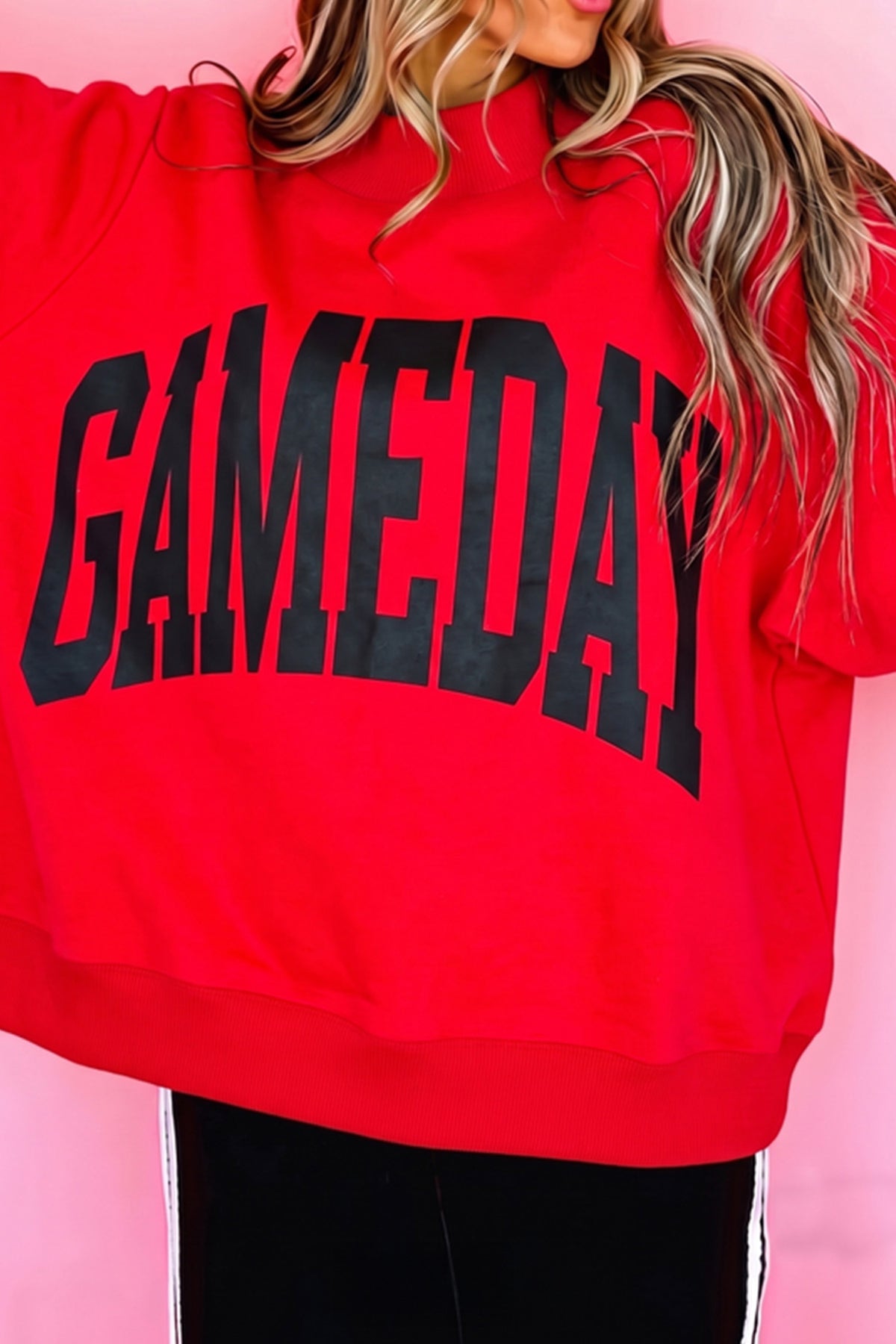 Red Checkered Print High Neck Baggy Sweatshirt