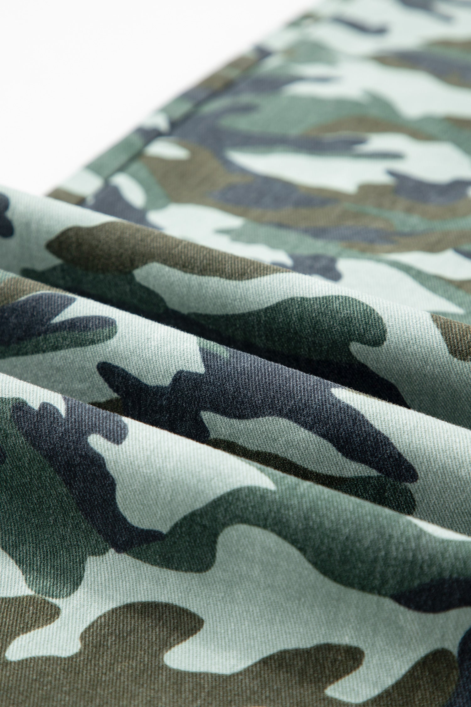 Green Camouflage Print Wide Leg Drawstring Denim Pants-Bottoms/Jeans-[Adult]-[Female]-2022 Online Blue Zone Planet