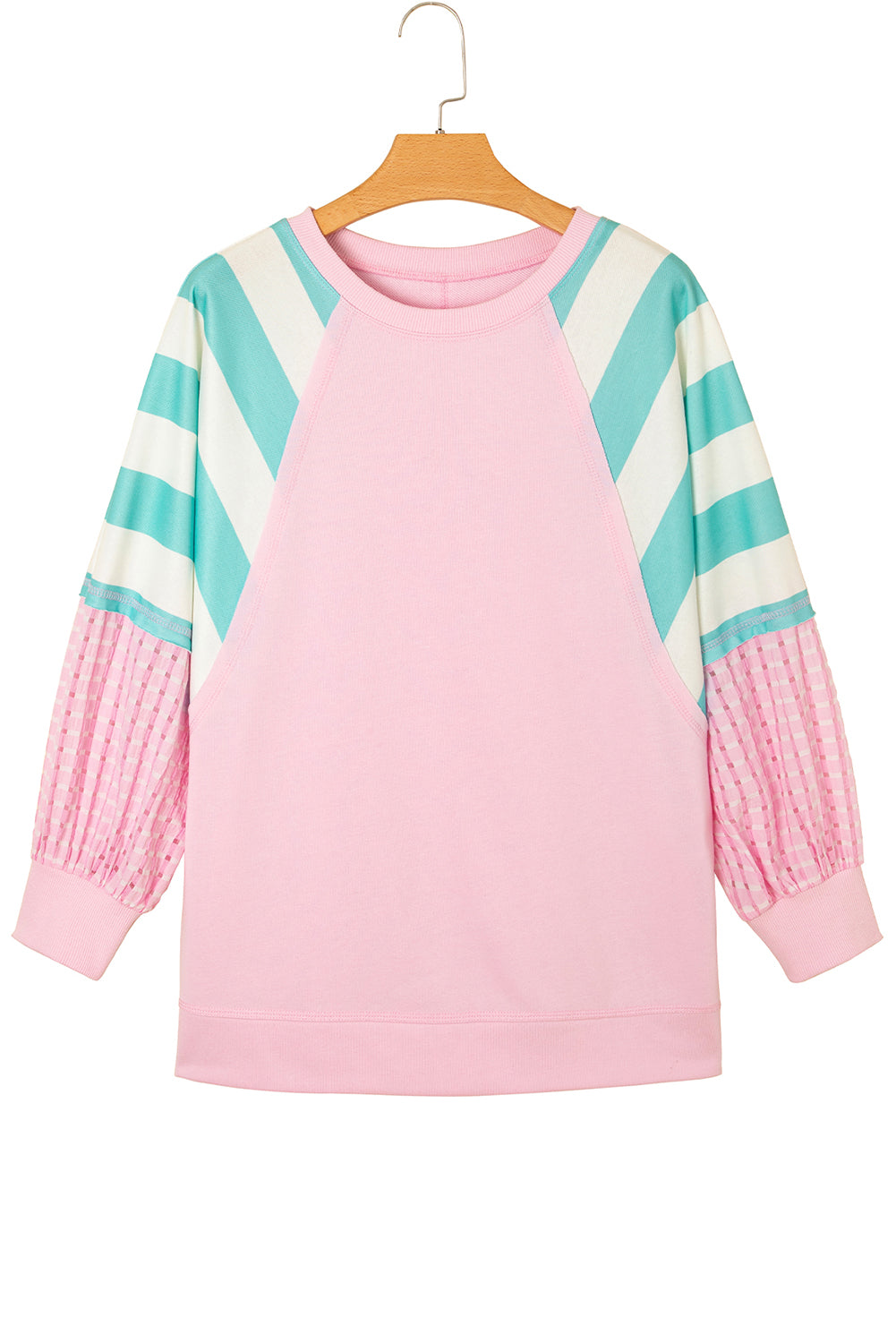 Bonbon Striped Colorblock Patchwork Raglan Pullover Top with Slits-Tops/Long Sleeve Tops-[Adult]-[Female]-2022 Online Blue Zone Planet