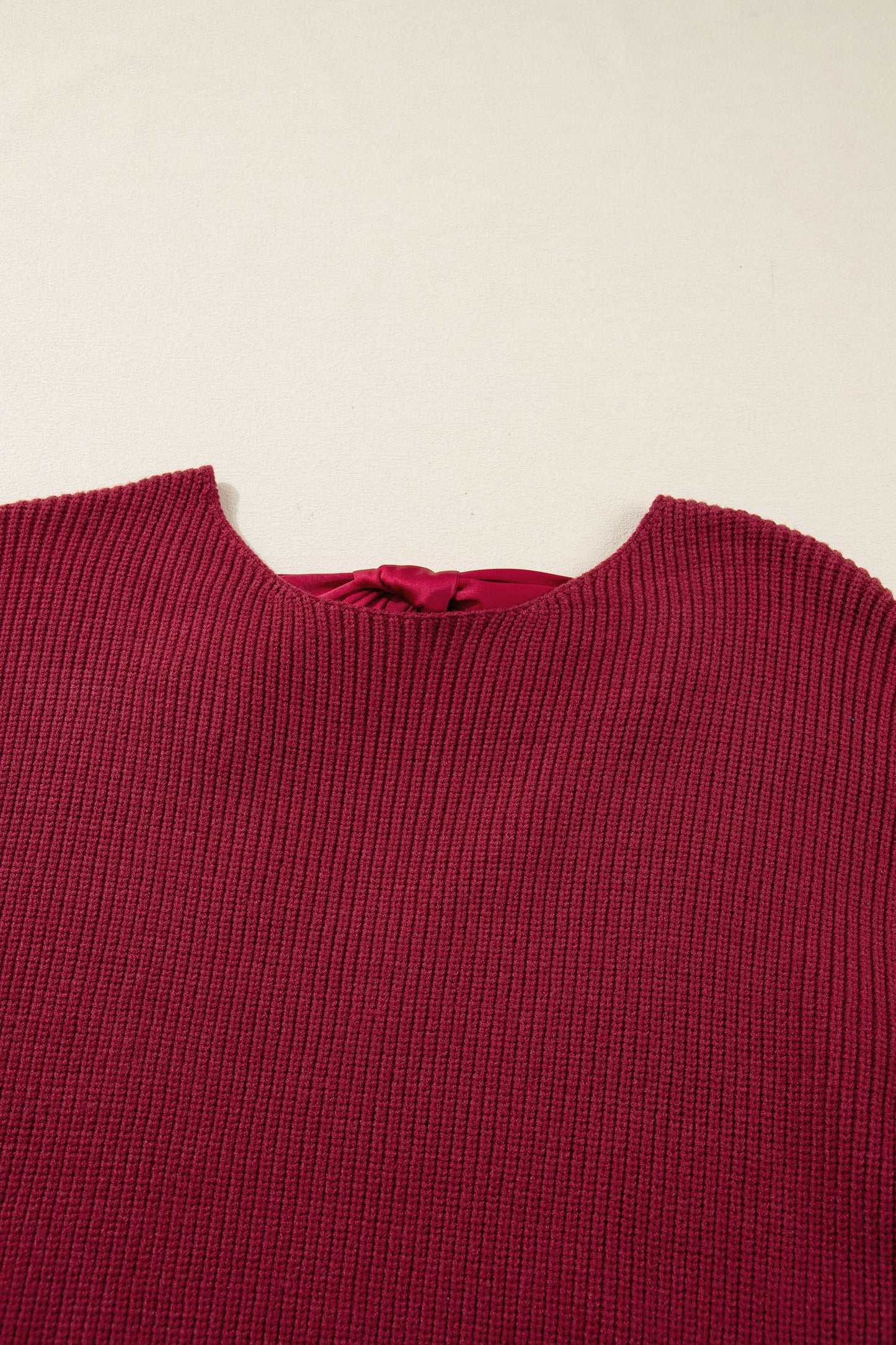Red Dahlia Ribbed Knit Ribbon Knot Backless Drop Shoulder Sweater-Sweaters & Cardigans/Sweaters-[Adult]-[Female]-2022 Online Blue Zone Planet