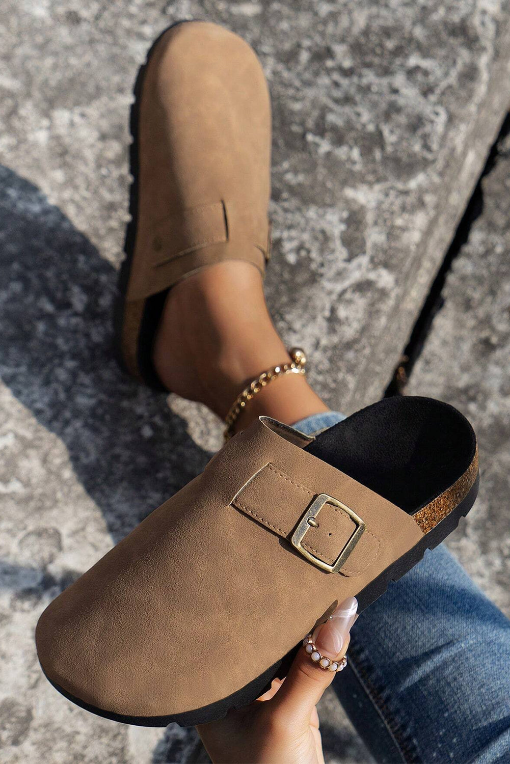 Light French Beige Suede Buckle Detail Slippers-Shoes & Bags/Slippers-[Adult]-[Female]-2022 Online Blue Zone Planet