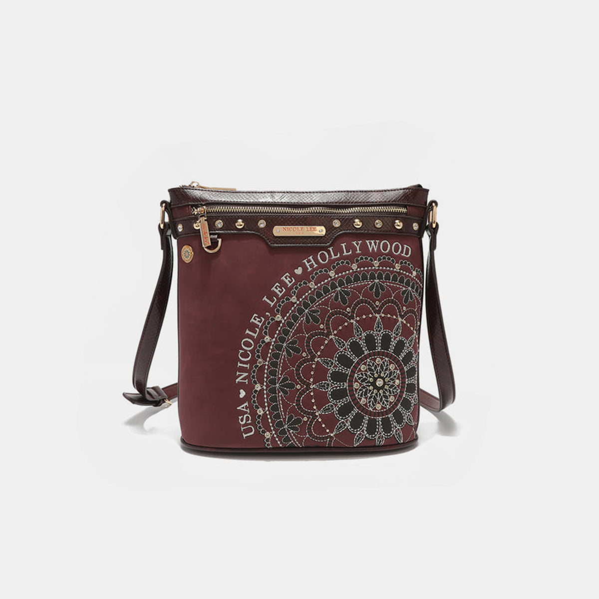 Blue Zone Planet | Nicole Lee USA Metallic Stitching Embroidery Inlaid Rhinestone Crossbody Bag-TOPS / DRESSES-[Adult]-[Female]-Wine-One Size-2022 Online Blue Zone Planet