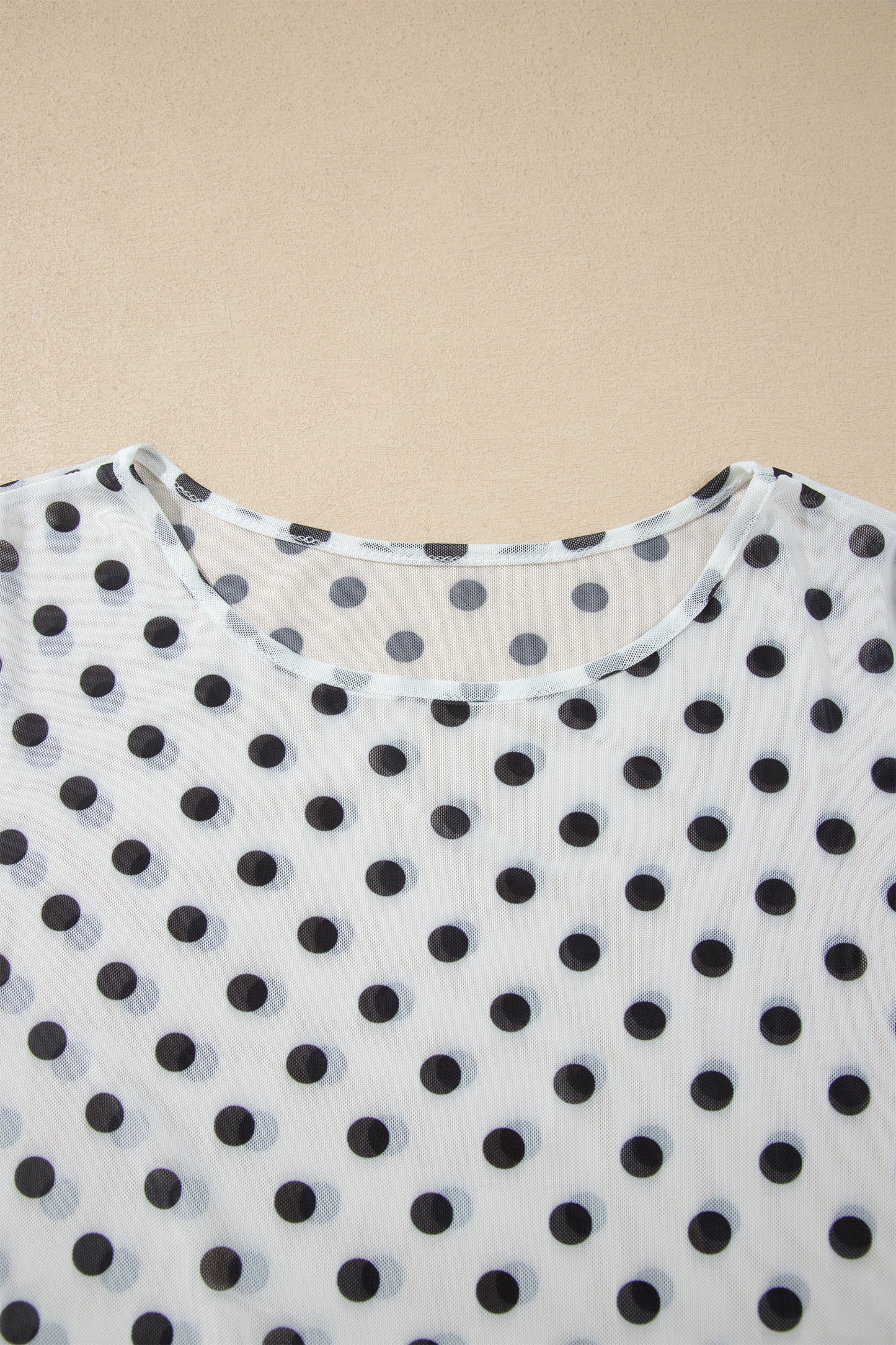 Black Polka Dot Sheer Mesh Long Sleeve Round Neck Shift Blouse-Tops/Long Sleeve Tops-[Adult]-[Female]-2022 Online Blue Zone Planet