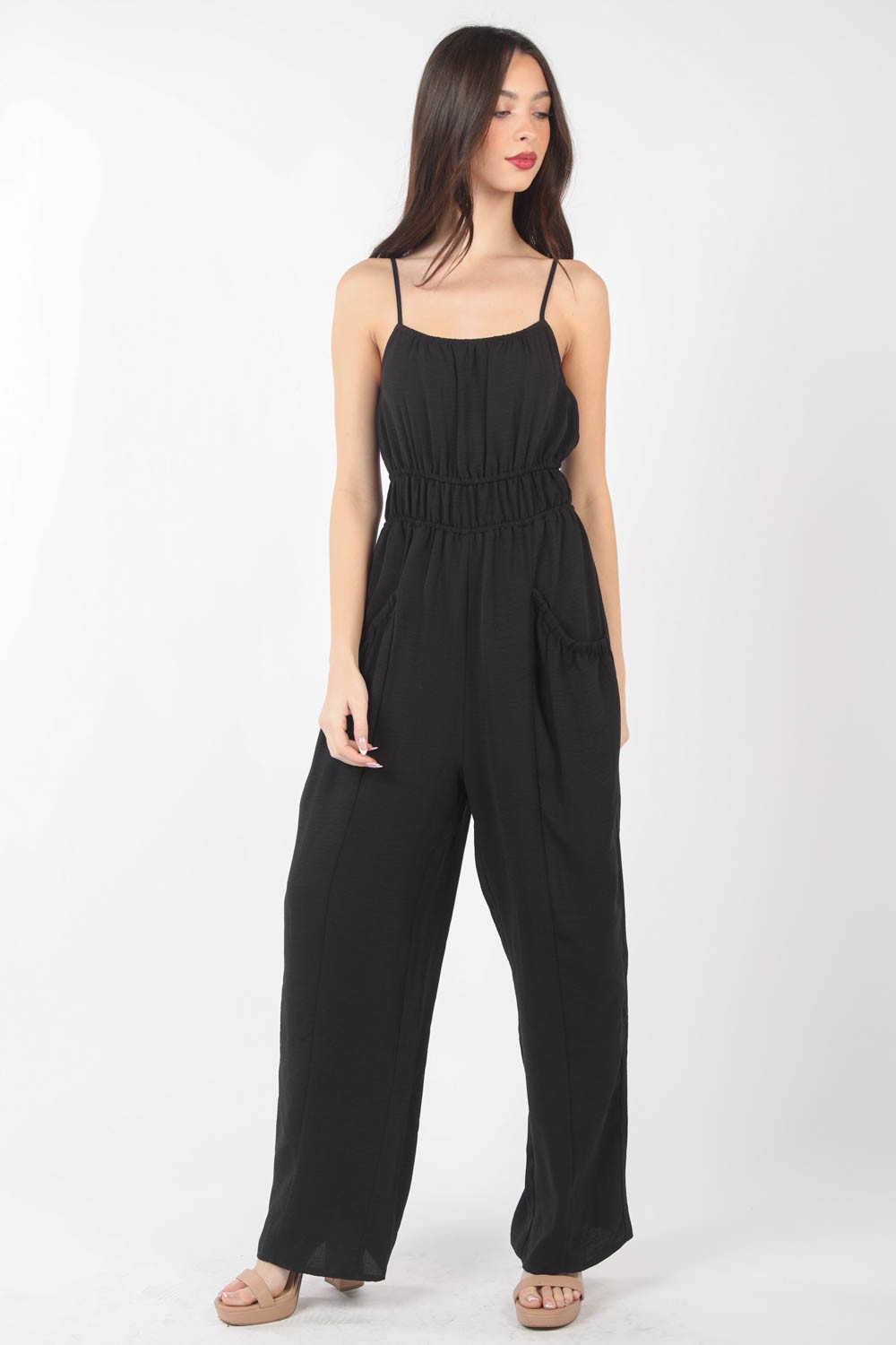 Blue Zone Planet | VERY J Pintuck Detail Woven Sleeveless Jumpsuit-TOPS / DRESSES-[Adult]-[Female]-2022 Online Blue Zone Planet