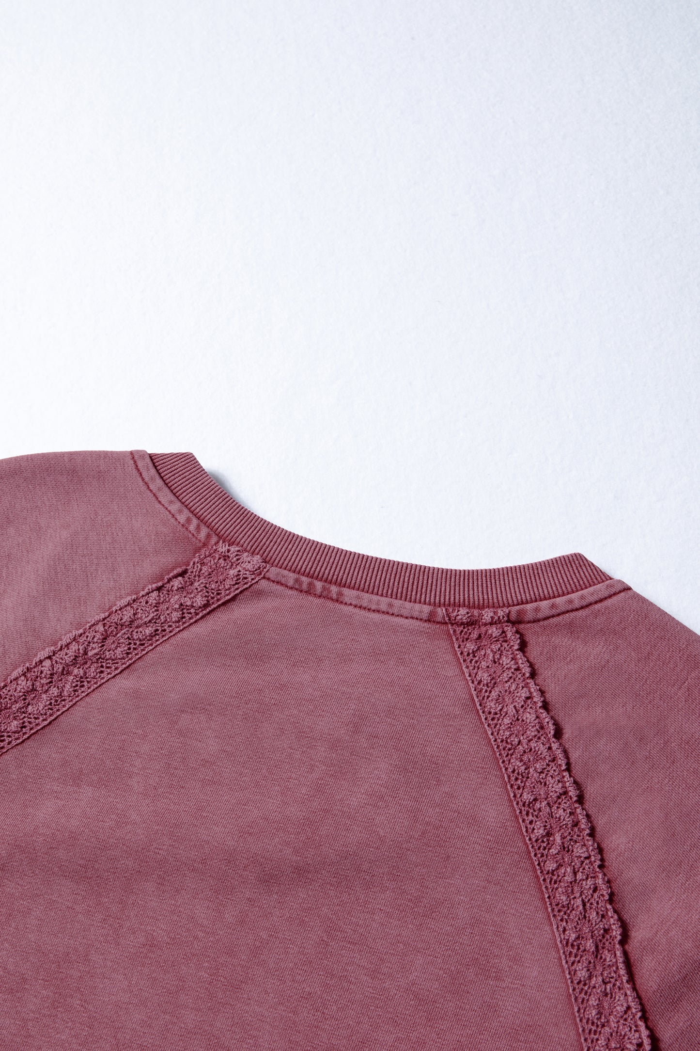 Sail Blue Lace Patchwork Detail Notched Neck Mineral Wash Baggy Sweatshirt-Tops/Sweatshirts & Hoodies-[Adult]-[Female]-2022 Online Blue Zone Planet