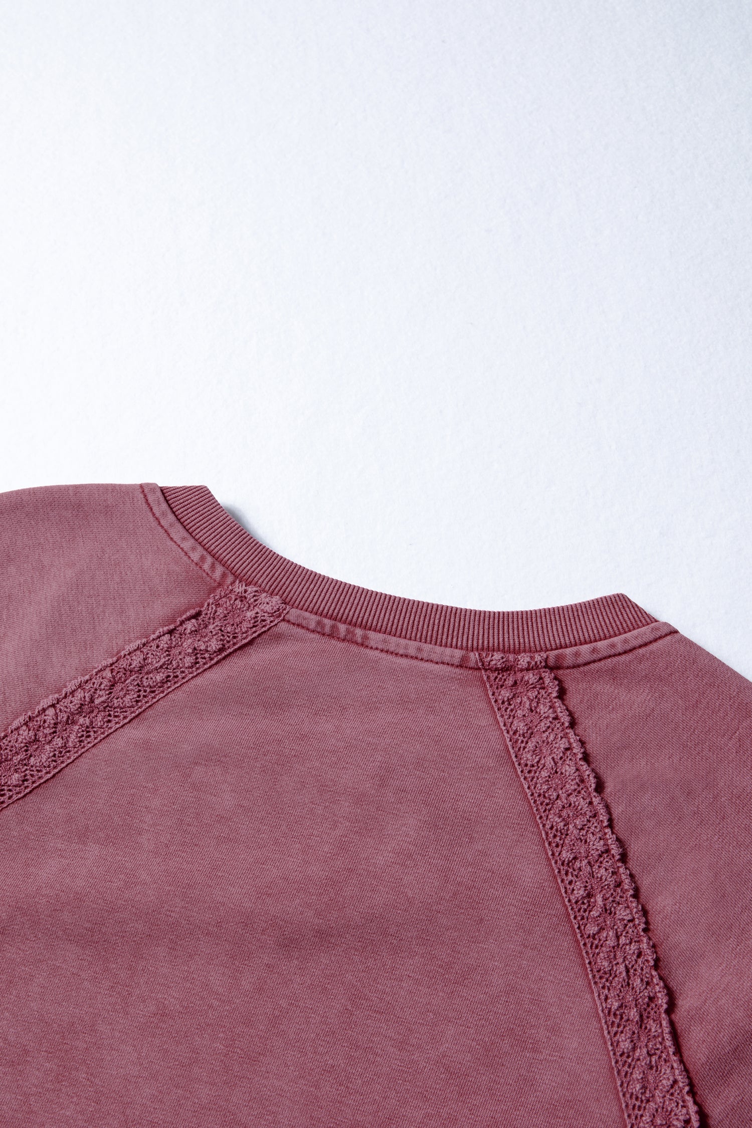 Sail Blue Lace Patchwork Detail Notched Neck Mineral Wash Baggy Sweatshirt-Tops/Sweatshirts & Hoodies-[Adult]-[Female]-2022 Online Blue Zone Planet