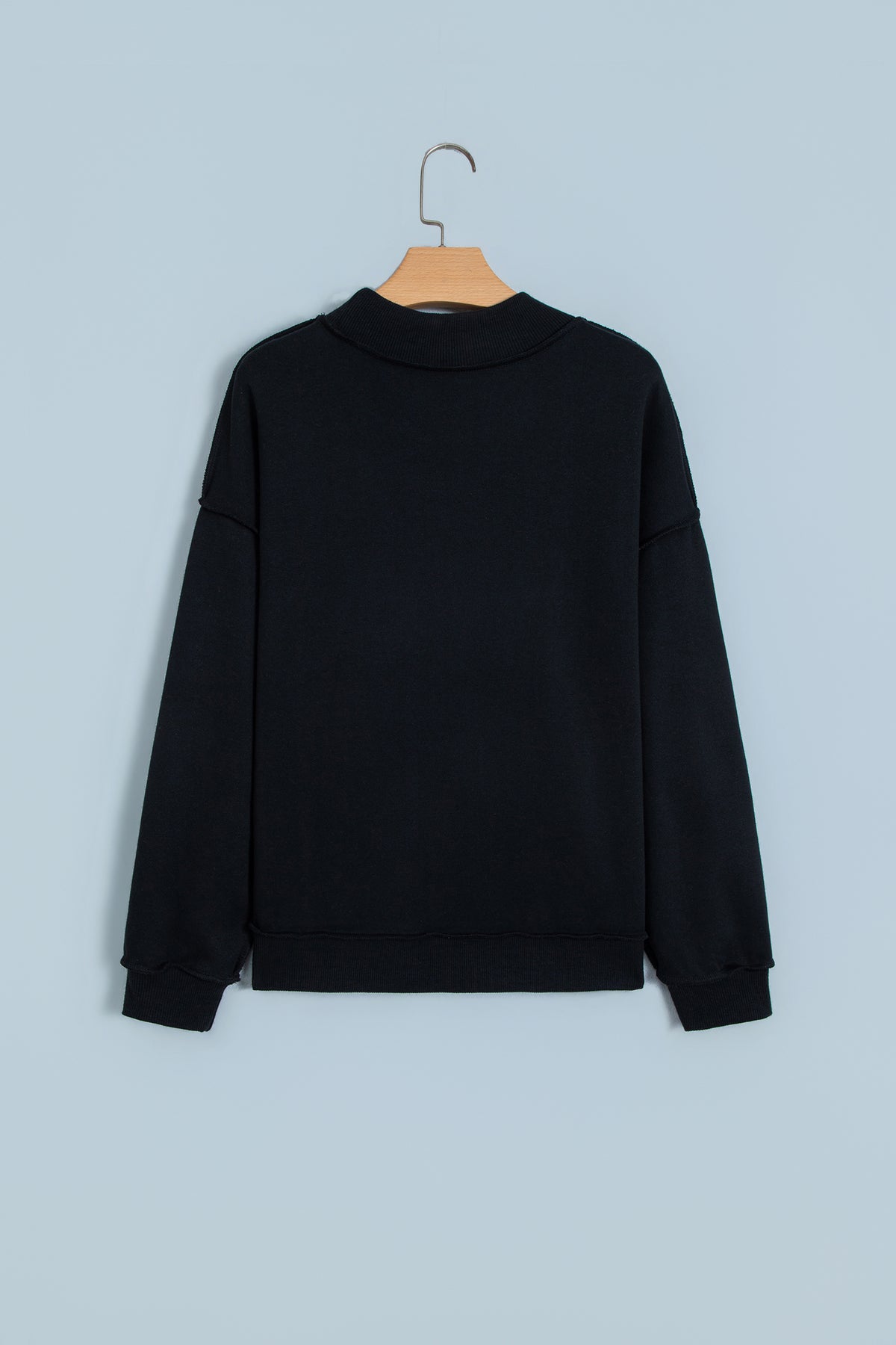 Black Oversize Drop Shoulder Reversible Mock Neck Sweatshirt-Tops/Sweatshirts & Hoodies-[Adult]-[Female]-2022 Online Blue Zone Planet