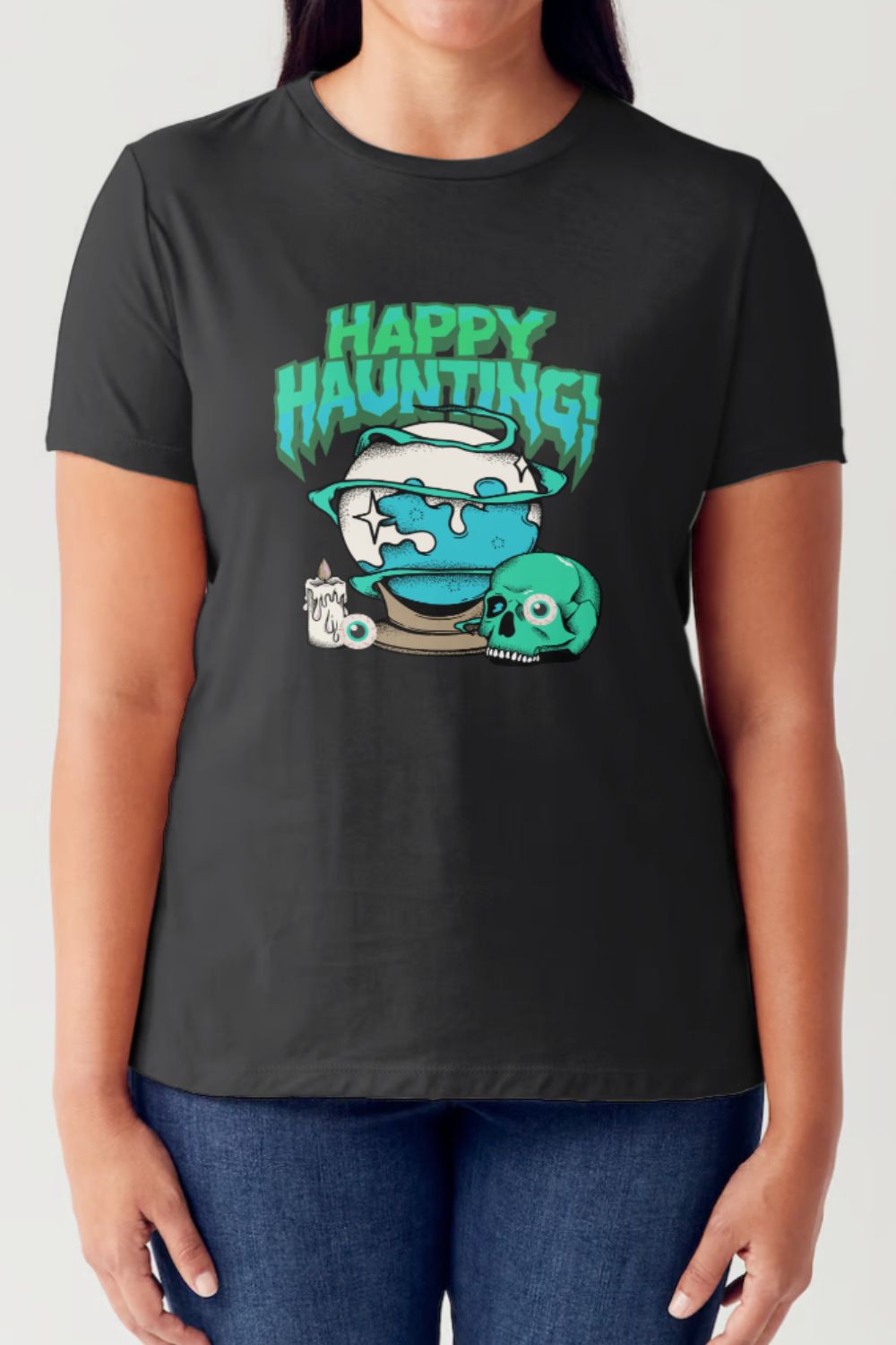 Simply Love Full Size HAPPY HAUNTING Short Sleeve Tubular T-Shirt-TOPS / DRESSES-[Adult]-[Female]-Black-S-2022 Online Blue Zone Planet