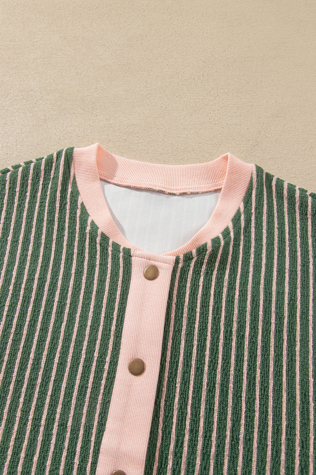 Green Stripe Striped V Neck Patchwork Long Sleeve Regular Fit Cardigan-Sweaters & Cardigans/Cardigans-[Adult]-[Female]-2022 Online Blue Zone Planet