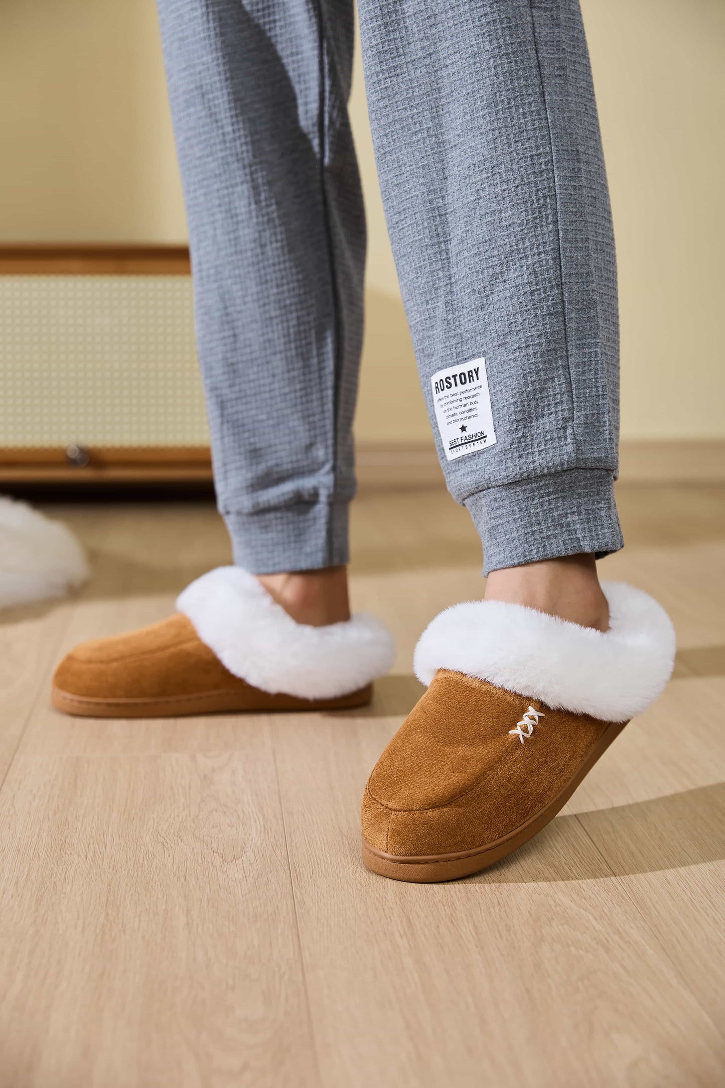 Fluff Trim Round Toe Flat Slippers-SLIPPERS-[Adult]-[Female]-Caramel-36-37(US5-6)-2022 Online Blue Zone Planet