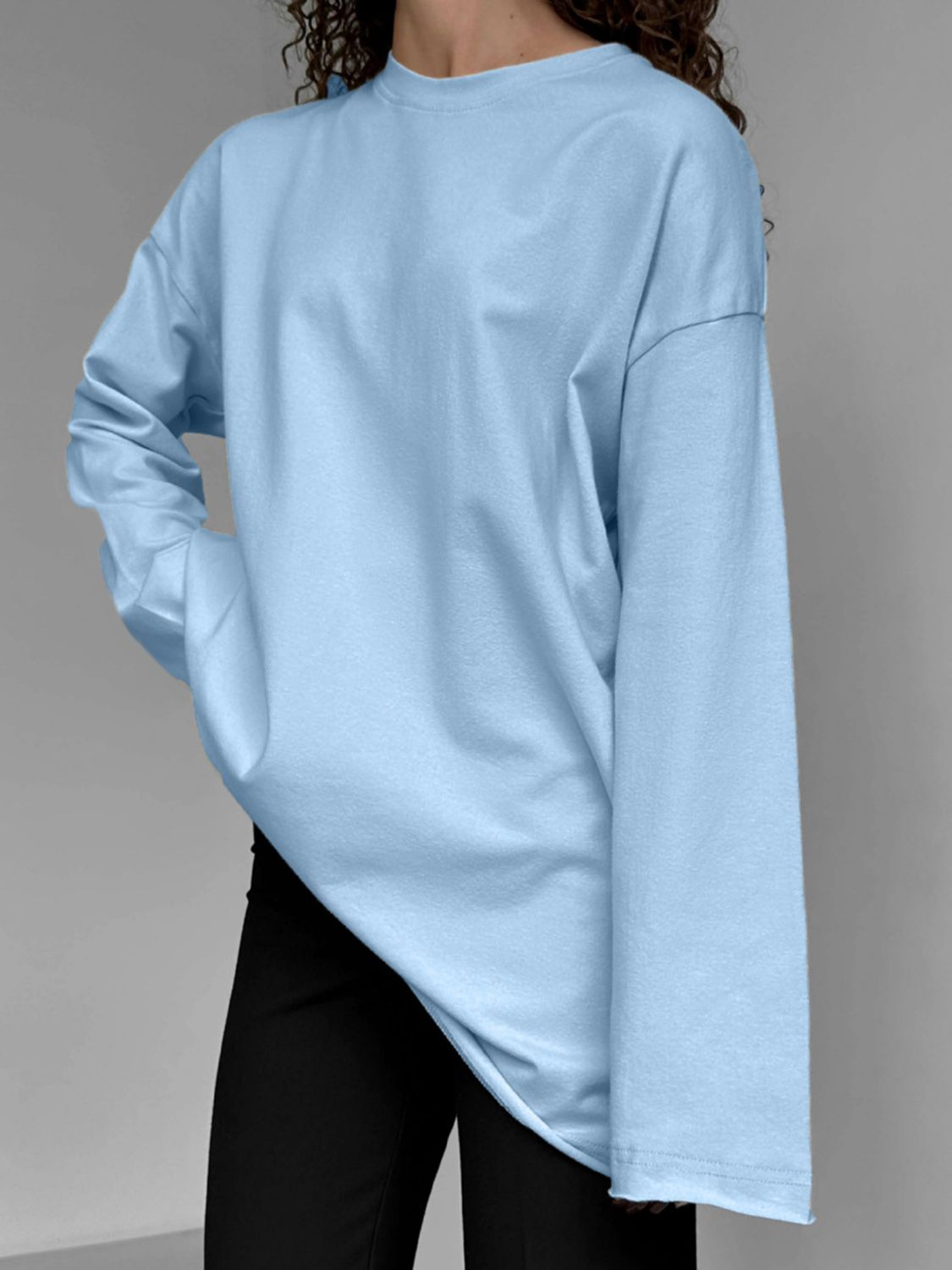 Round Neck Long Sleeve T-Shirt-TOPS / DRESSES-[Adult]-[Female]-Light Blue-S-2022 Online Blue Zone Planet