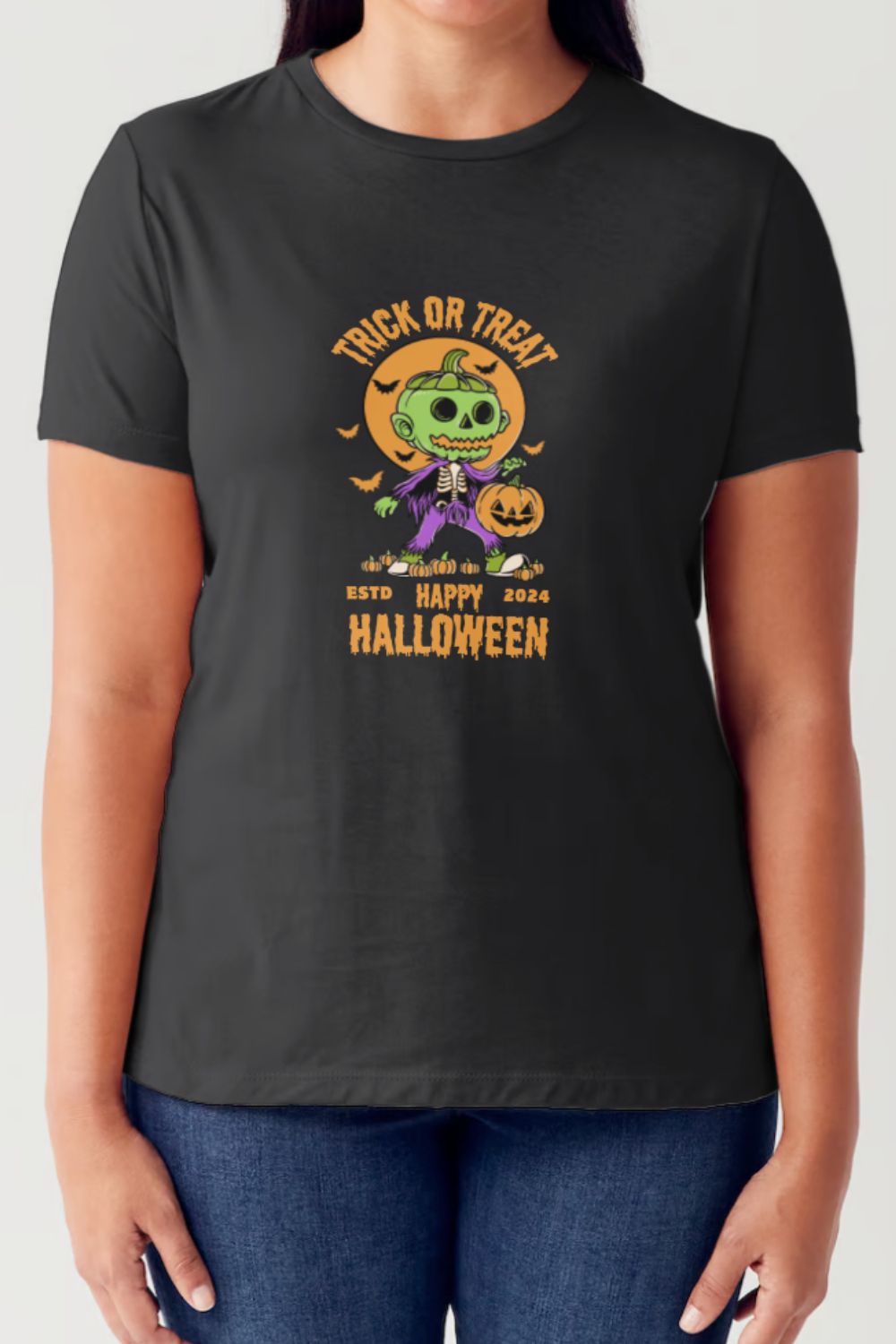 Simply Love Full Size TRICK OR TREAT Round Neck Short Sleeve Tubular T-Shirt-TOPS / DRESSES-[Adult]-[Female]-Black-S-2022 Online Blue Zone Planet