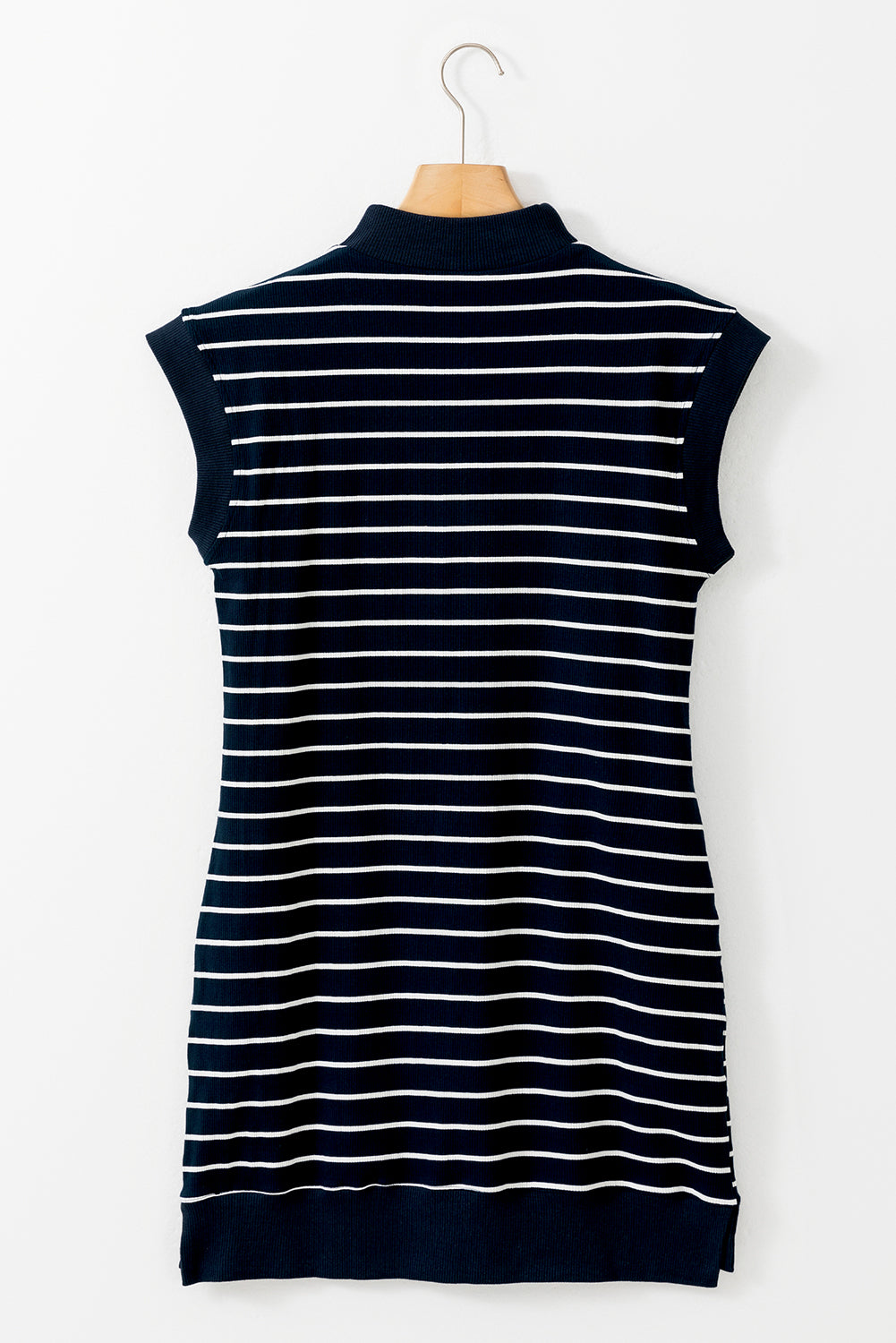 Blue Zone Planet | Slit Striped Collared Neck Cap Sleeve Mini Dress-TOPS / DRESSES-[Adult]-[Female]-2022 Online Blue Zone Planet