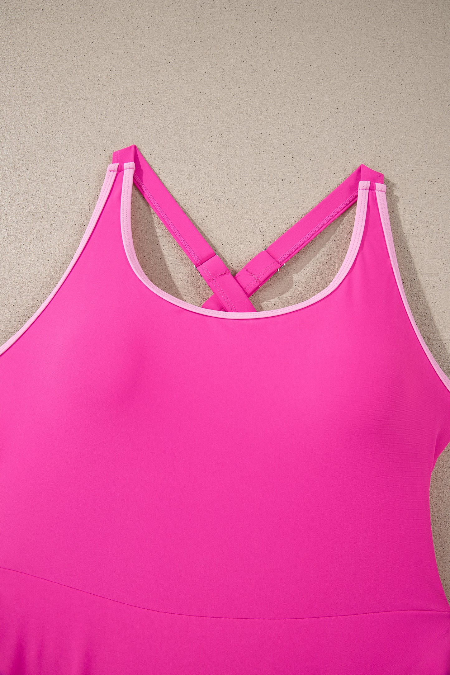 Rose Red Contrast Trim Neckline Active Shorts Attached One Piece Swim Dress-TOPS / DRESSES-[Adult]-[Female]-2022 Online Blue Zone Planet